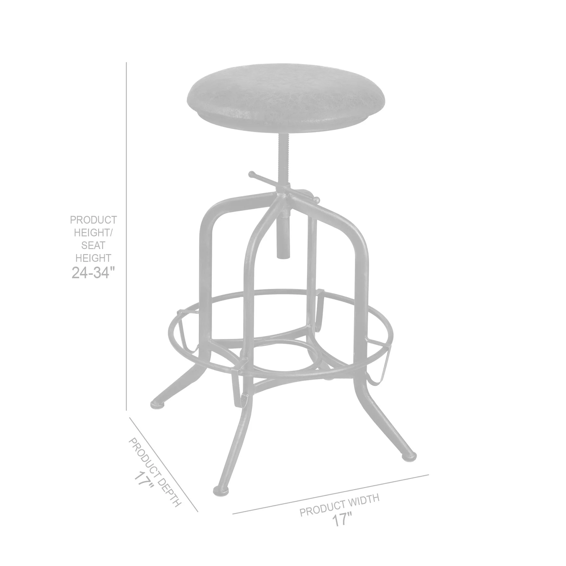 Elena Adjustable Barstool in Industrial Gray Finish with Brown Fabric Seat - Image 5