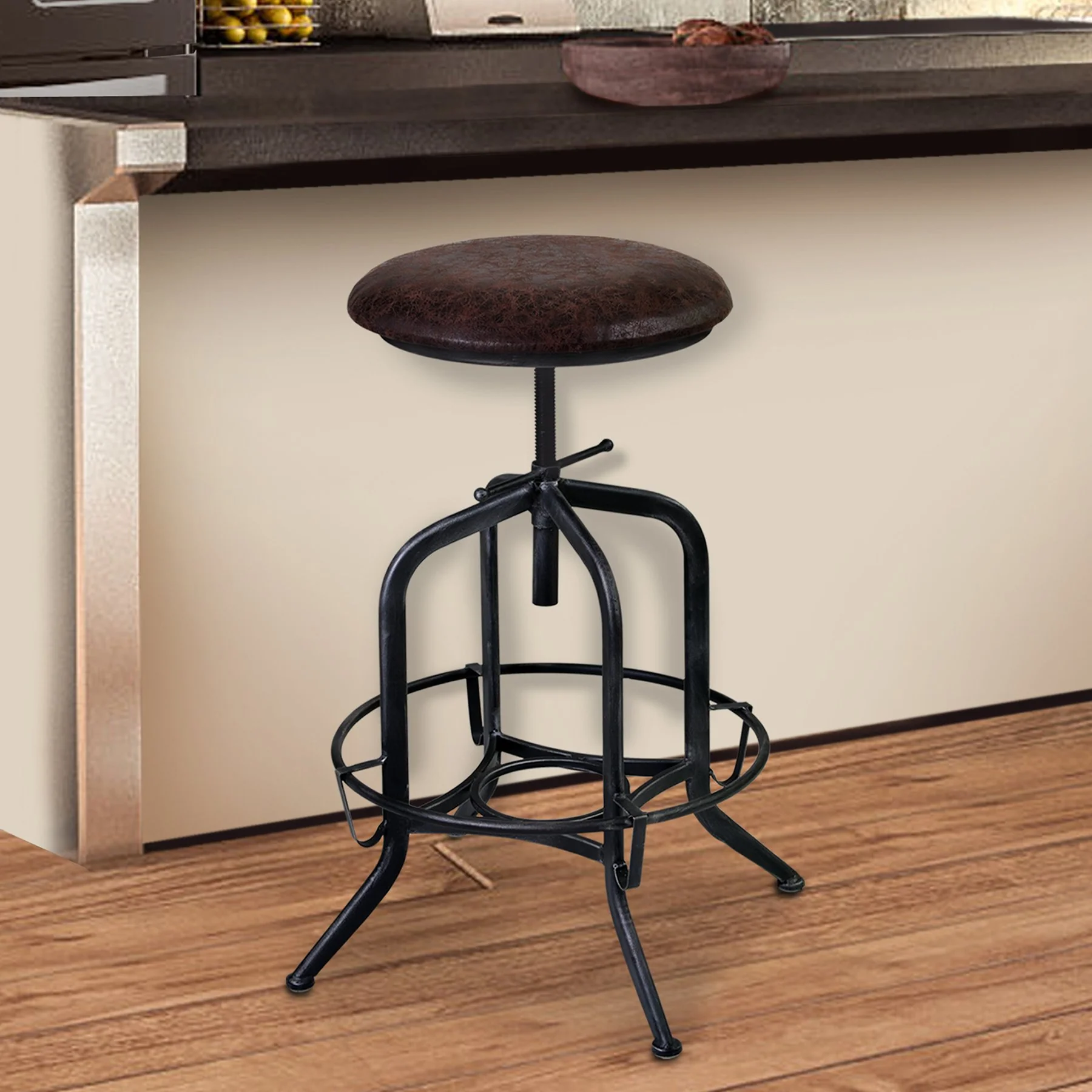 Elena Adjustable Barstool in Industrial Gray Finish with Brown Fabric Seat - Image 6