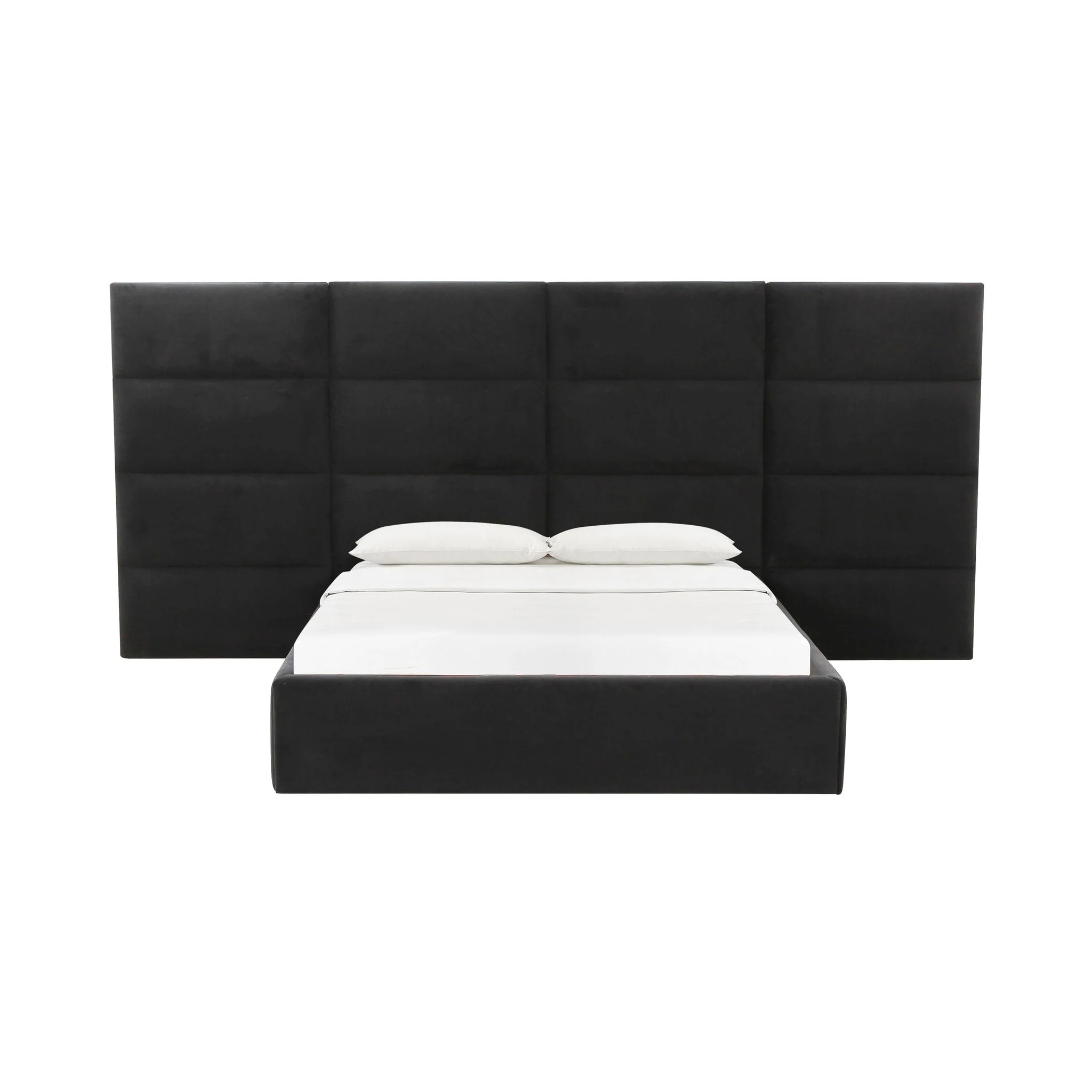 Eliana Black Velvet Queen Bed with Wings - Image 3
