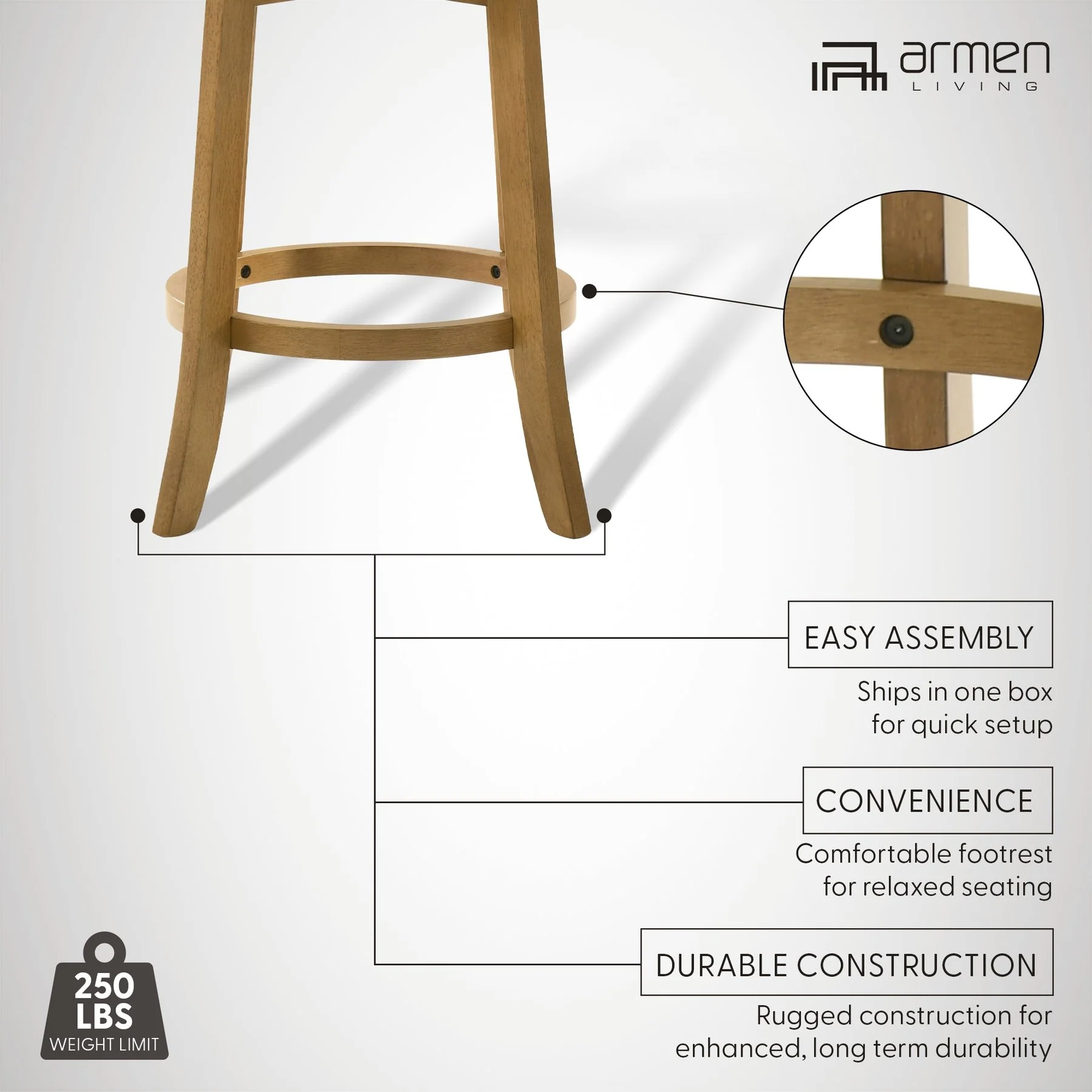 Elle 26 in. Amber Glow Counter Height Rubberwood Swivel Barstool with Ivory Fabric Seat - Image 13