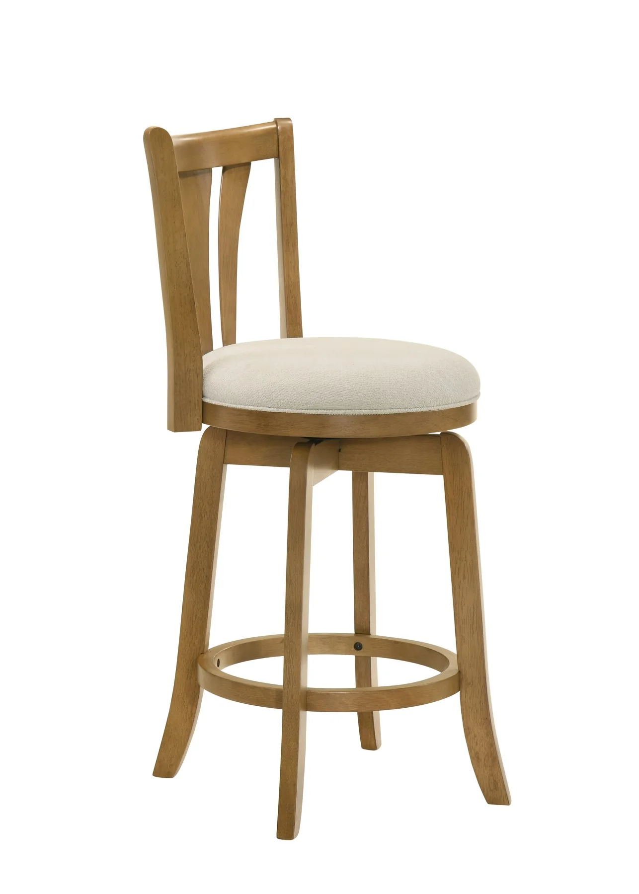Elle 26 in. Amber Glow Counter Height Rubberwood Swivel Barstool with Ivory Fabric Seat - Image 3