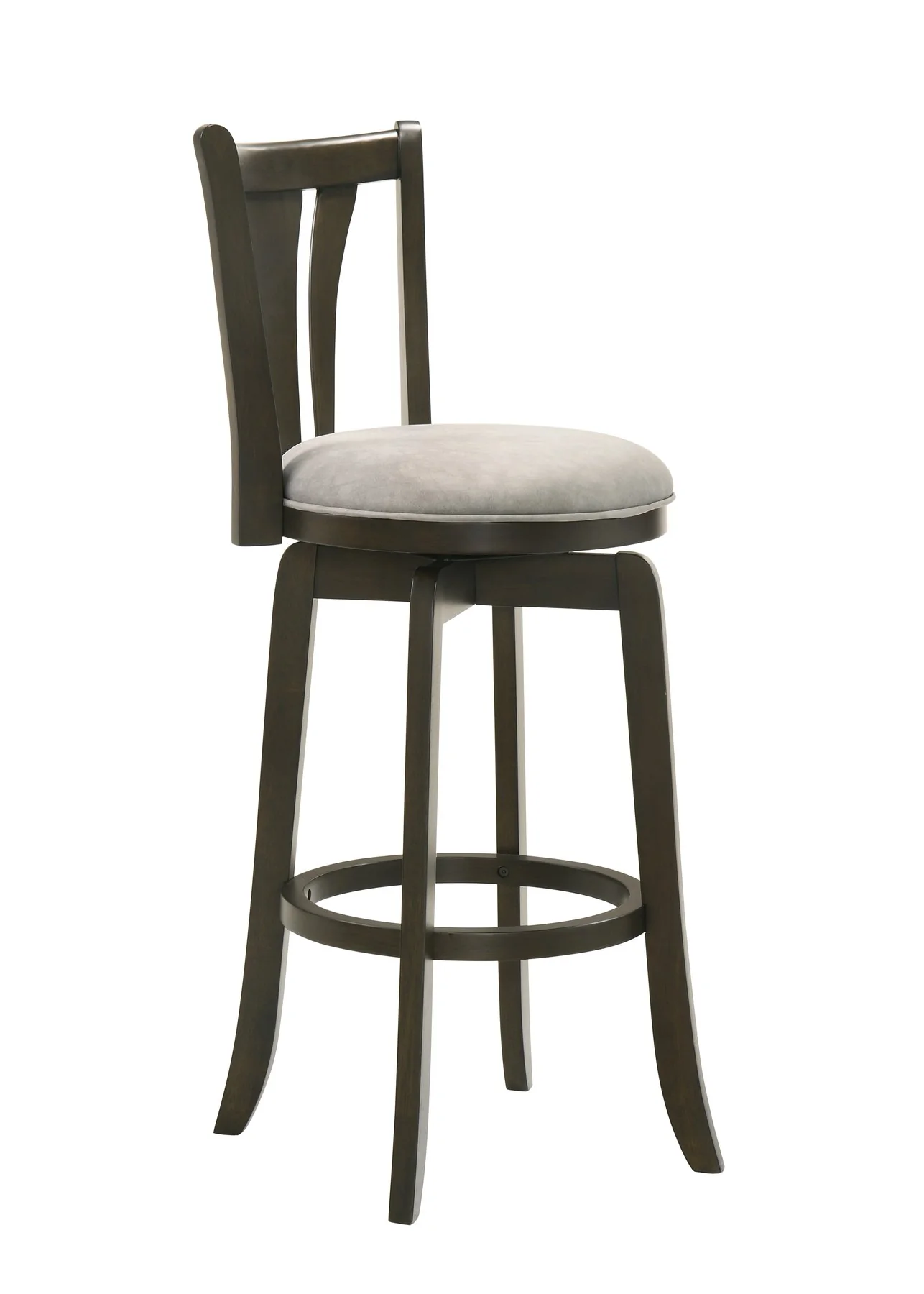 Elle 26 in. Dark Roast Counter Height Rubberwood Swivel Barstool with Grey Fabric Seat - Image 3