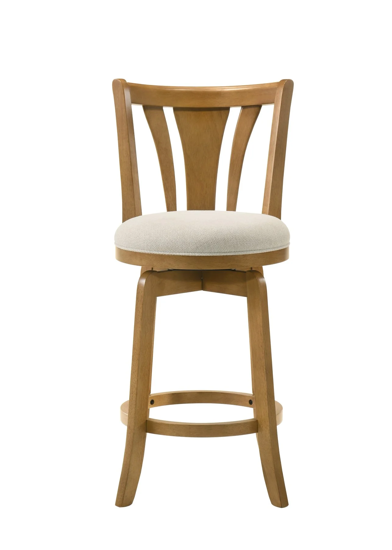 Elle 30 in. Amber Glow Bar Height Rubberwood Swivel Barstool with Ivory Fabric Seat - Image 2