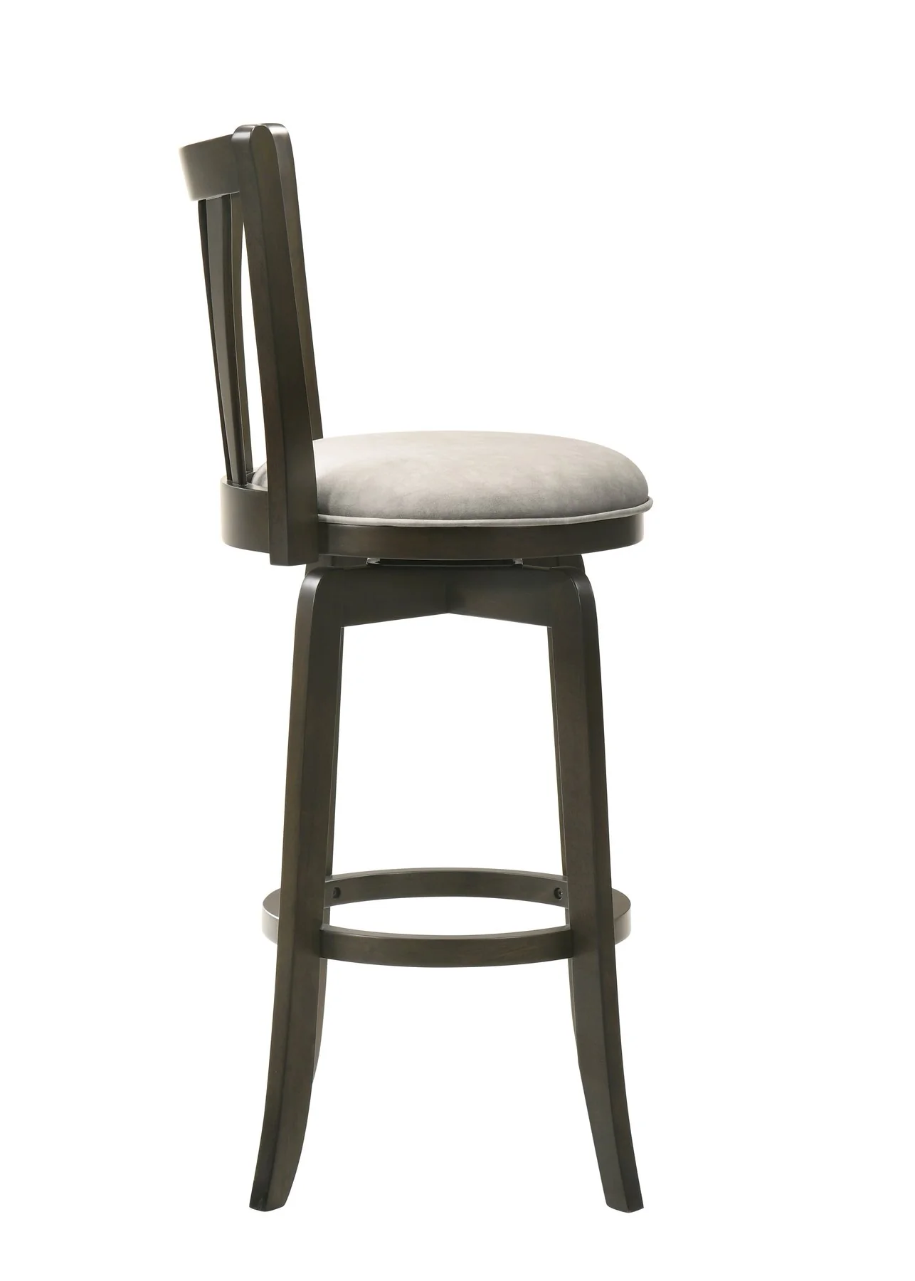 Elle 30 in. Dark Roast Bar Height Rubberwood Swivel Barstool with Grey Fabric Seat - Image 4