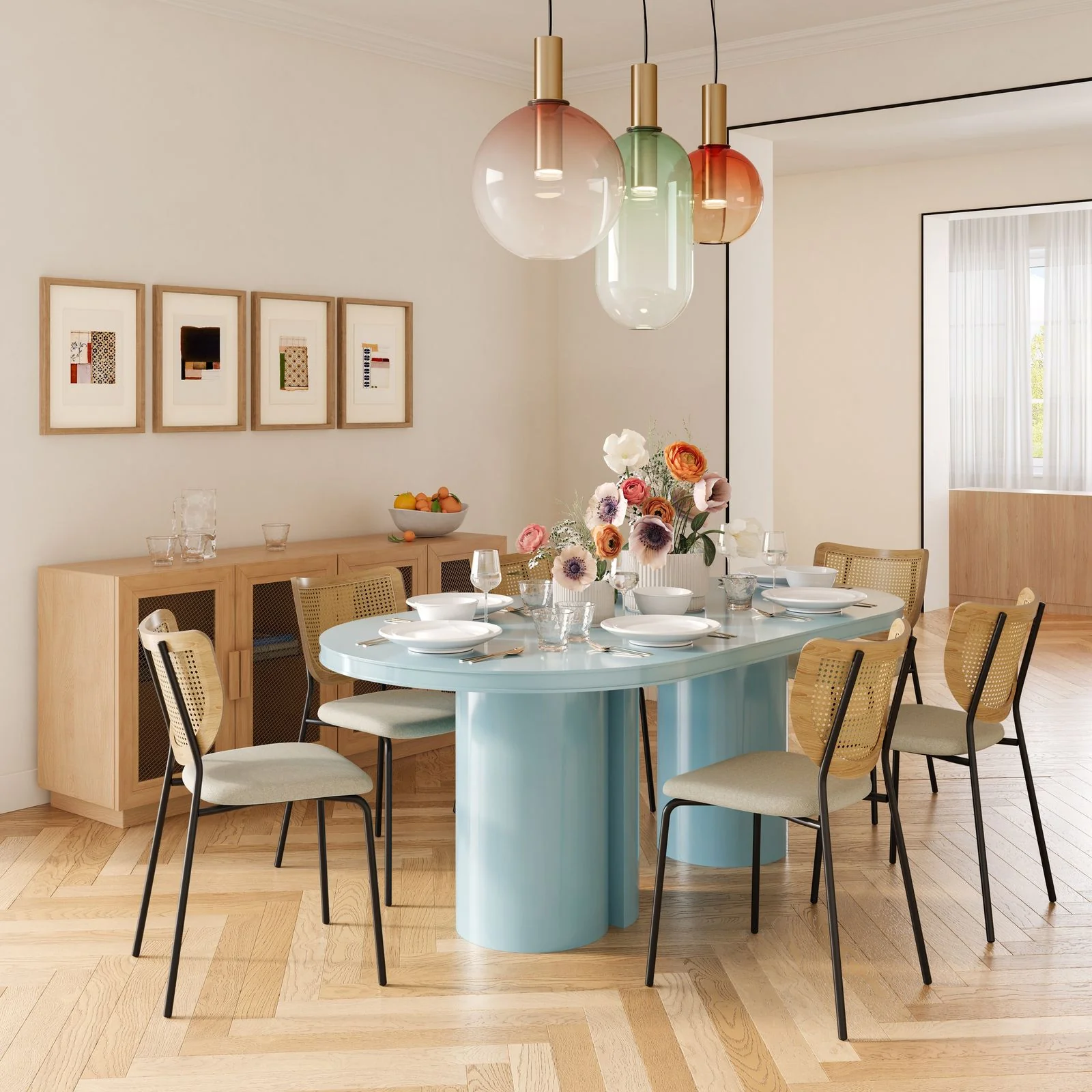 Elora Blue Lacquer Oval Dining Table - Image 2
