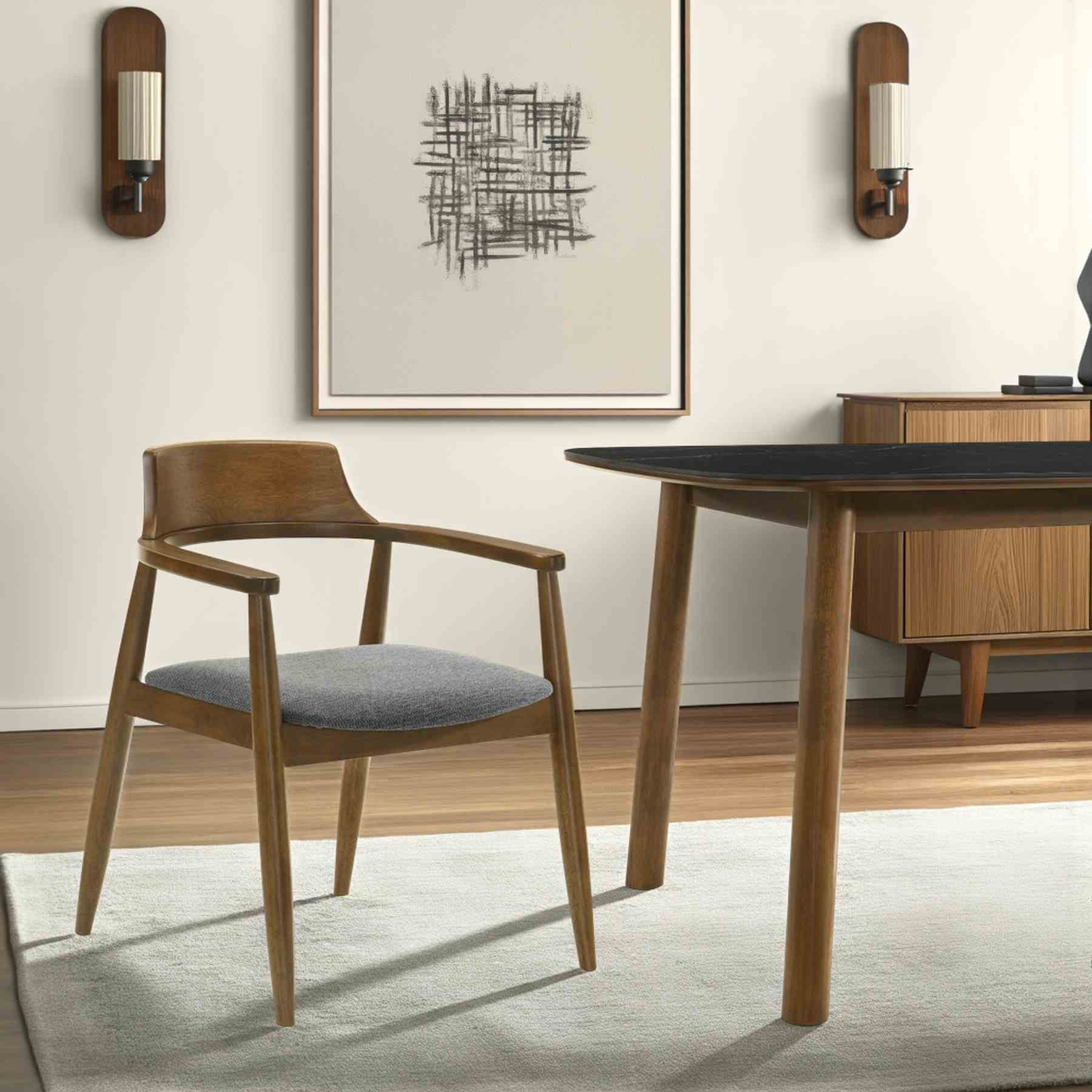 Emorie Mid-Century Modern Charcoal Upholstered Solid Wood Dining Chair in Walnut Finish  - Image 8