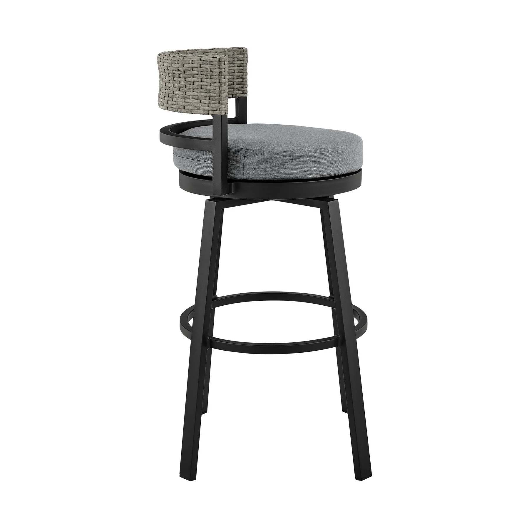 Encinitas Outdoor Patio 5-Piece Bar Table Set in Aluminum with Gray Cushions - Image 3
