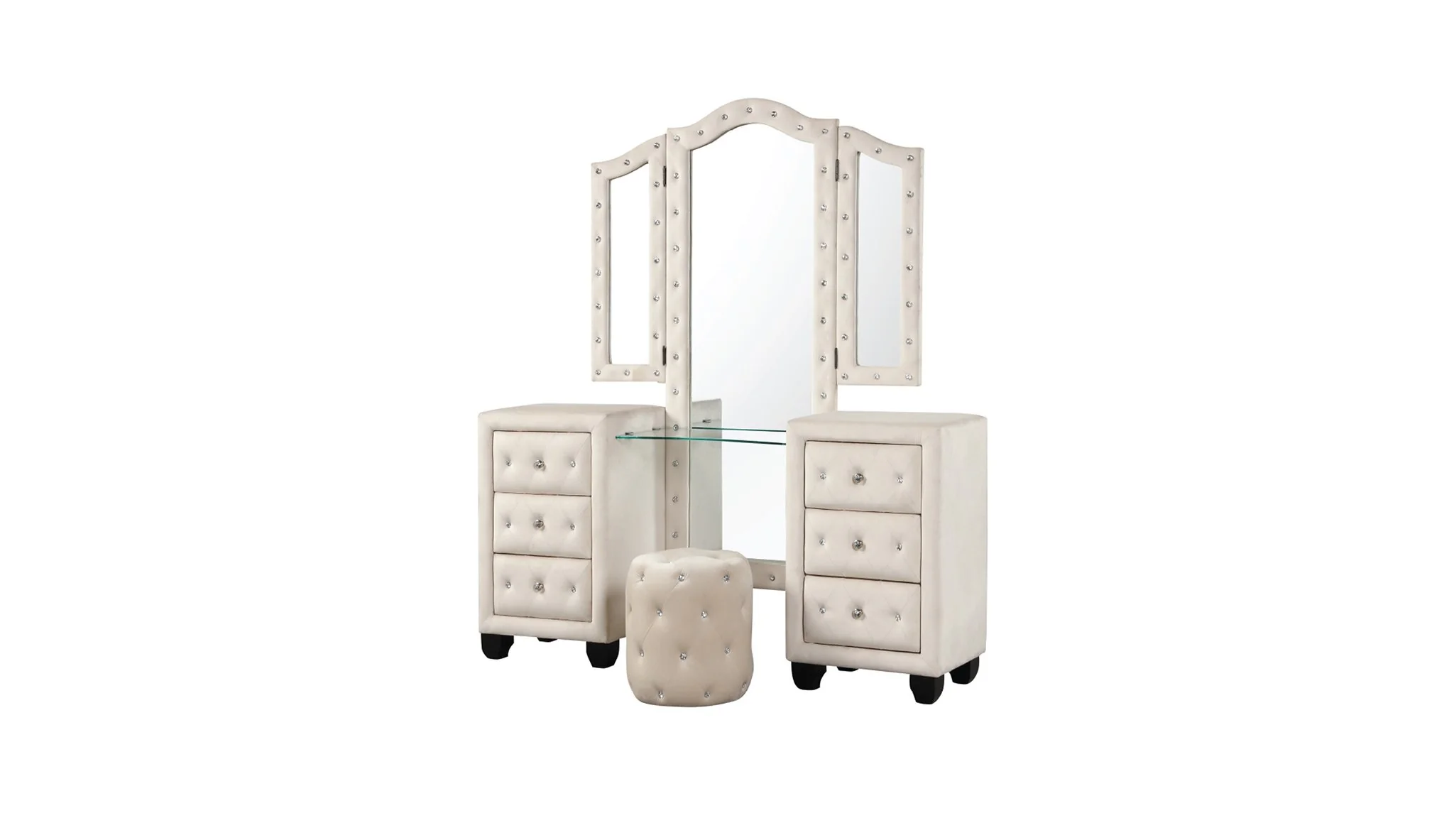 Encore King 4PC Vanity Bedroom Set Beige - Image 8