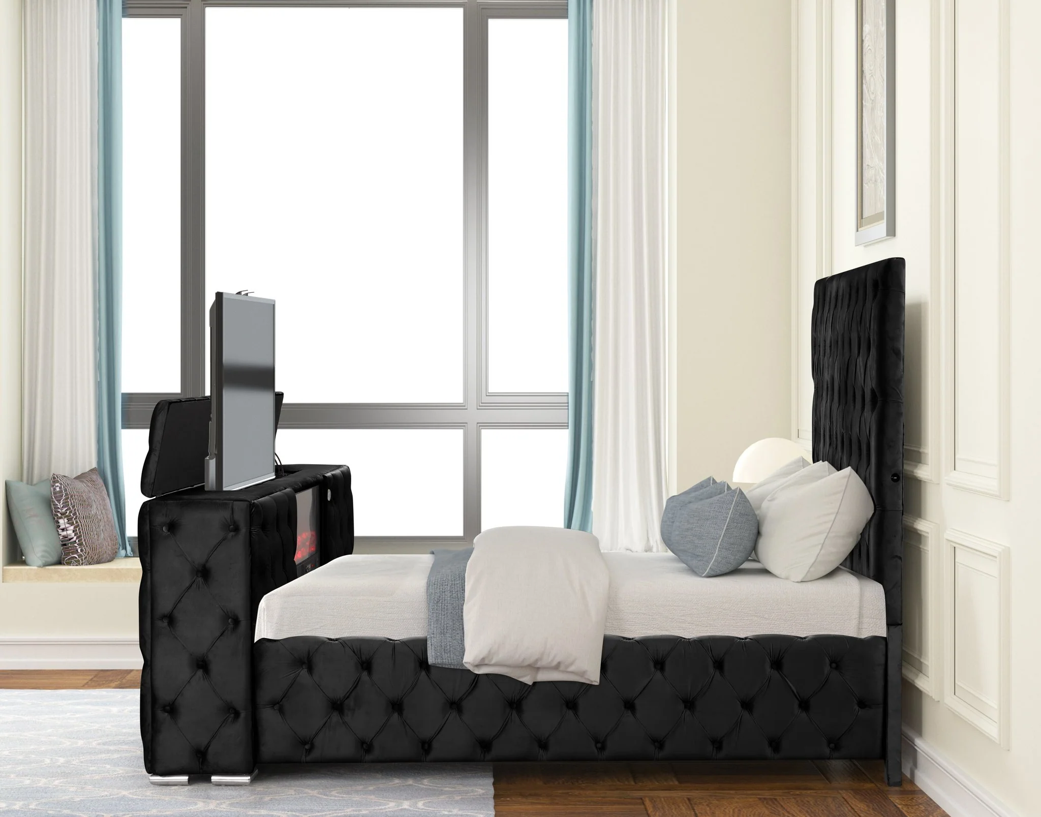 Encore King 4PC Vanity Bedroom Set Black - Image 3