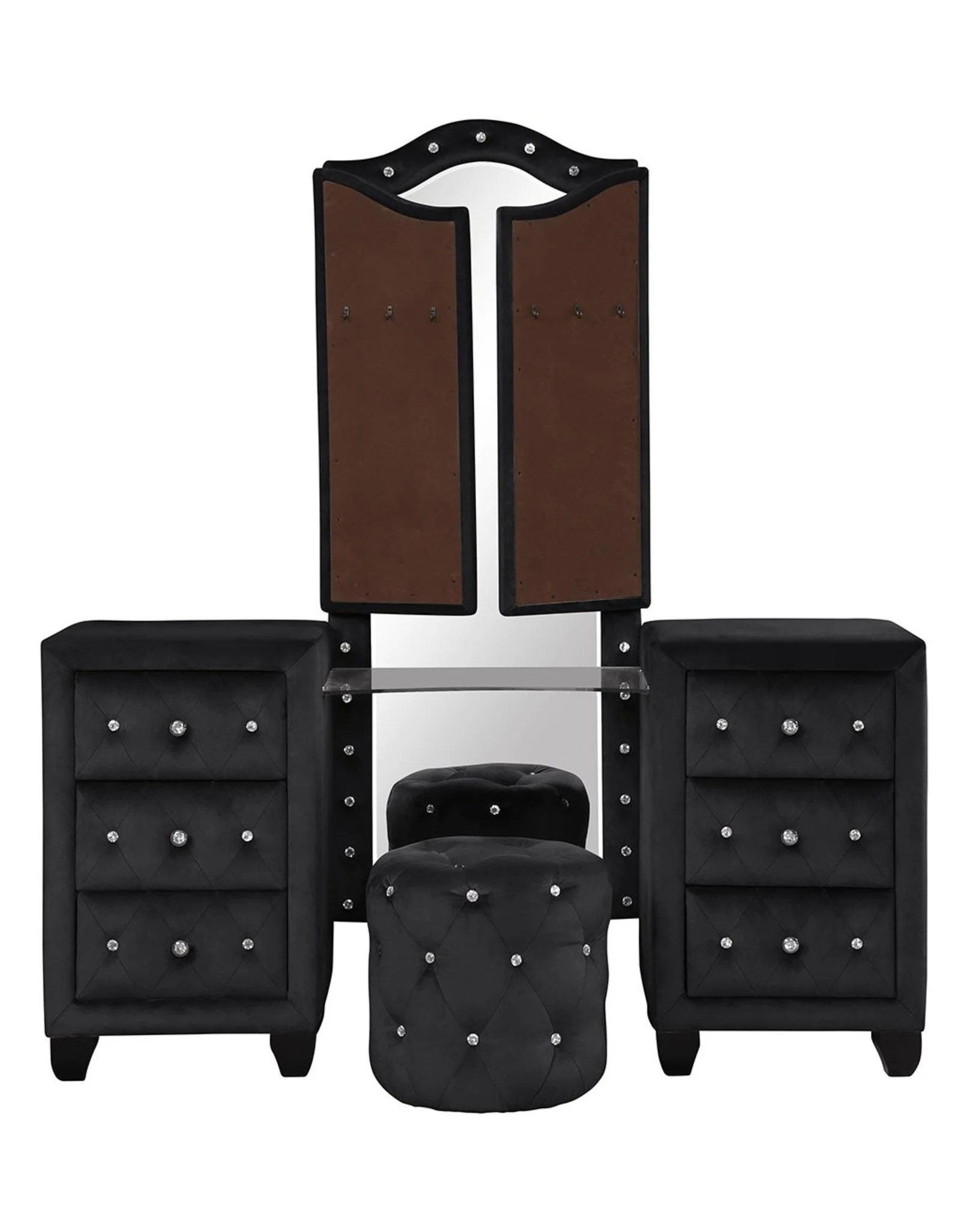Encore King 4PC Vanity Bedroom Set Black - Image 9