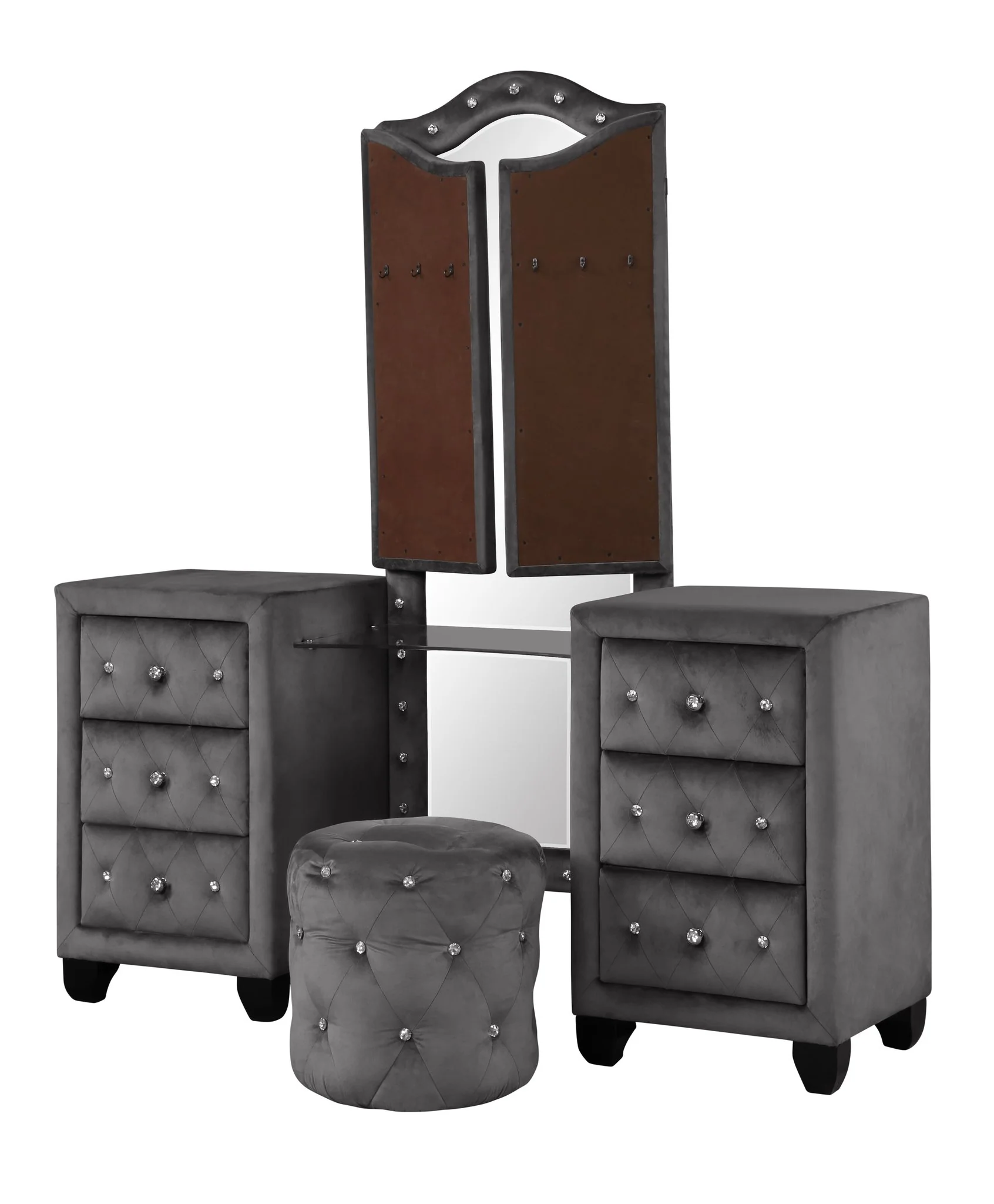 Encore Queen 4PC Vanity Bedroom Set Gray - Image 10
