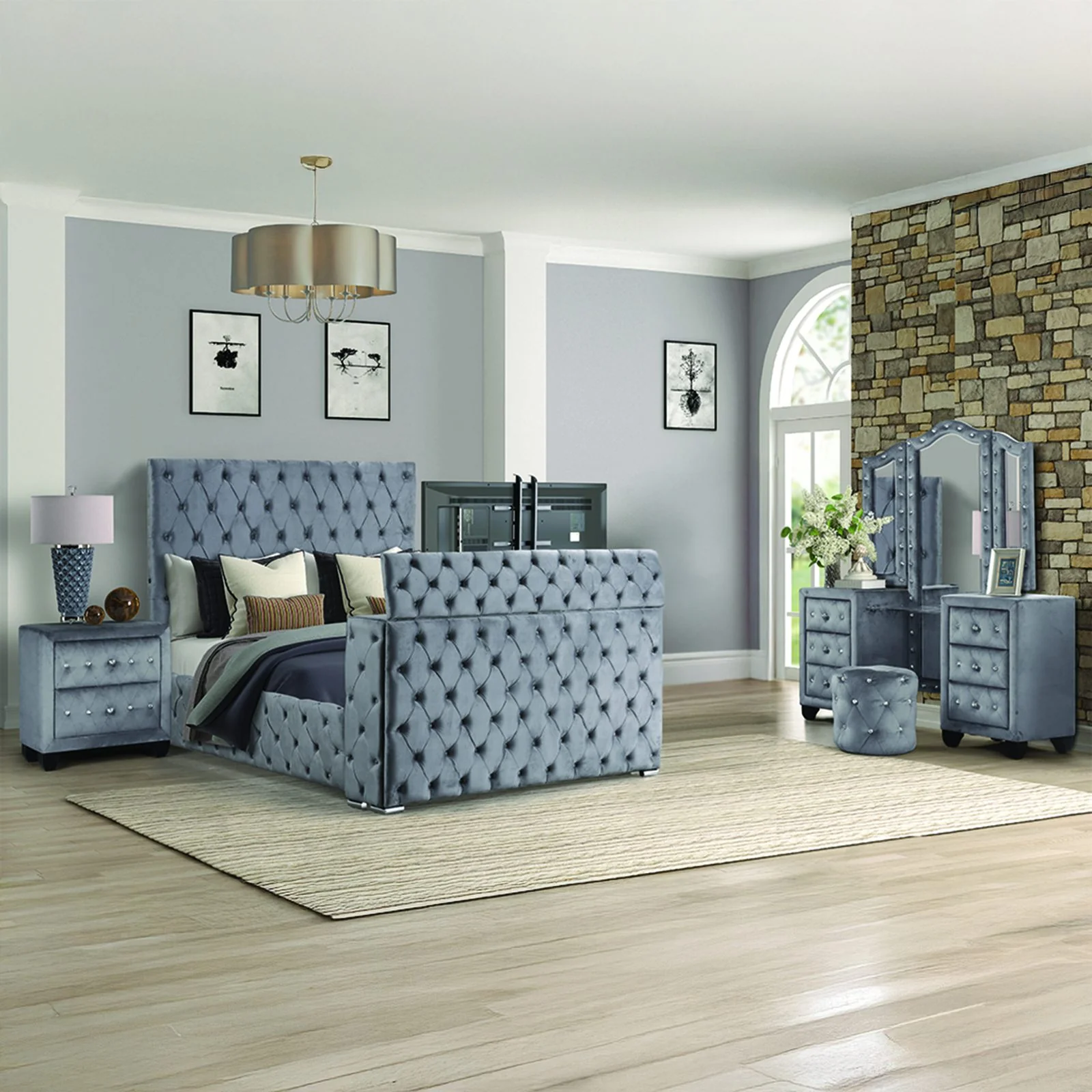 Encore Queen 4PC Vanity Bedroom Set Gray - Image 16