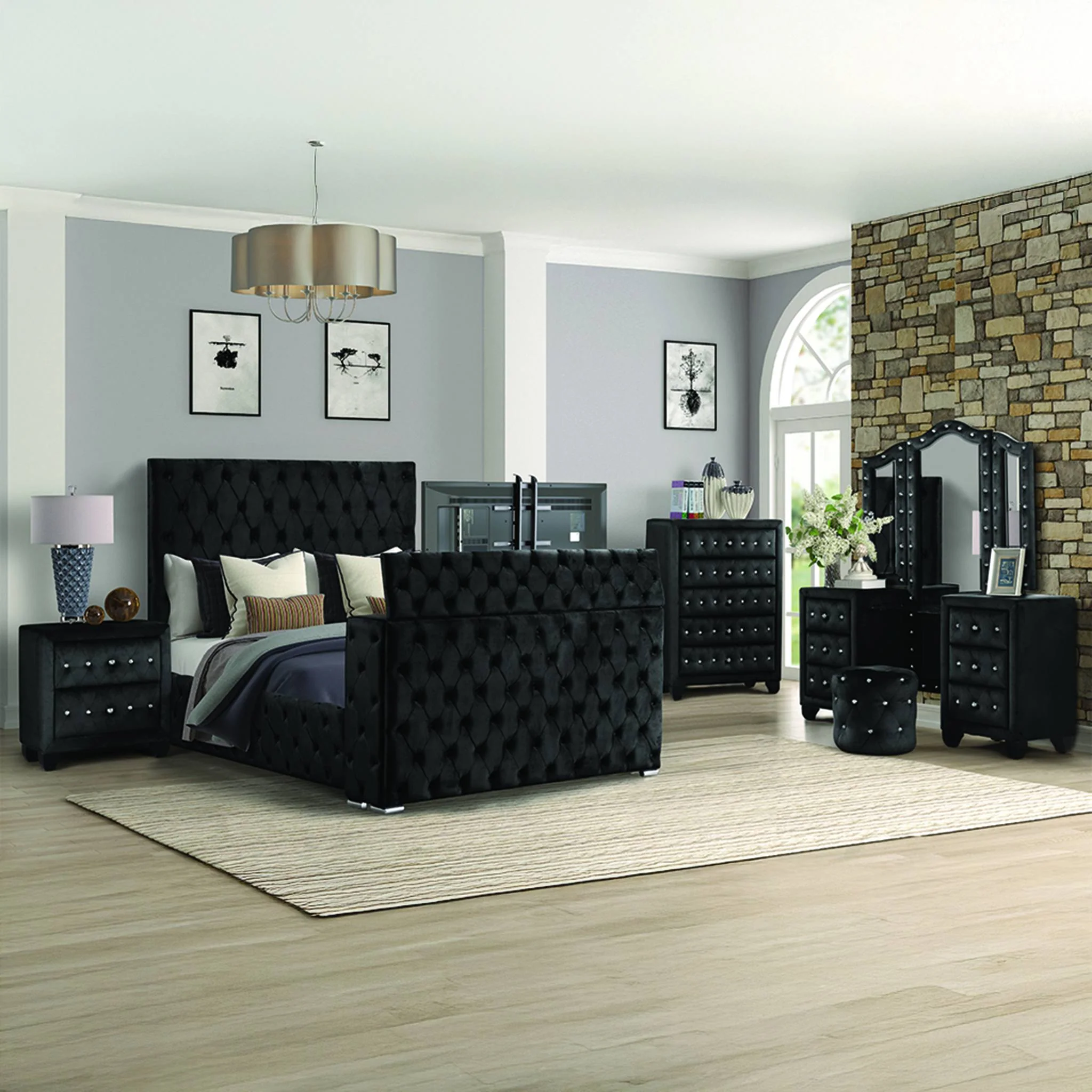 Encore Queen 5PC Vanity Bedroom Set Black - Image 18