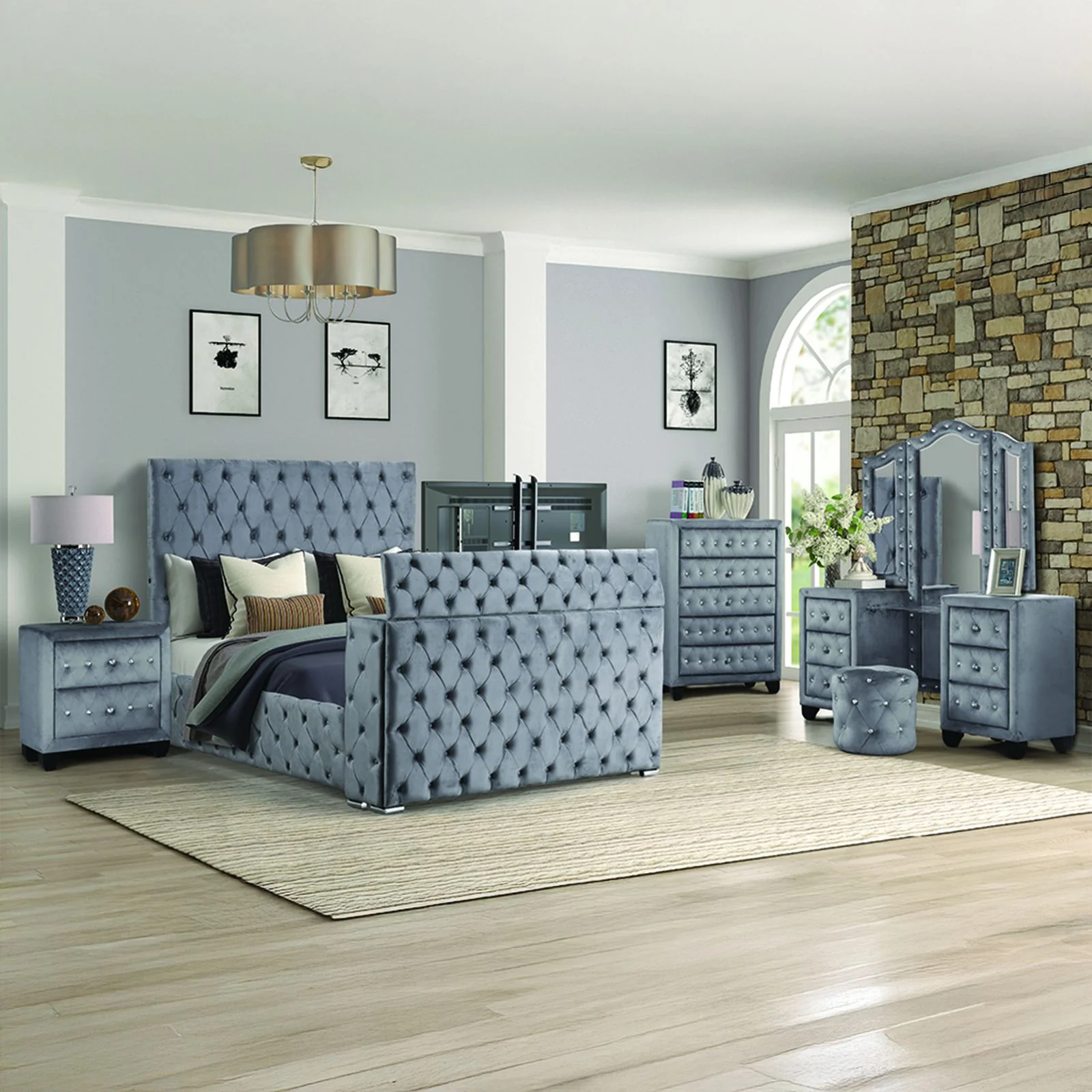 Encore Queen 5PC Vanity Bedroom Set Gray - Image 19