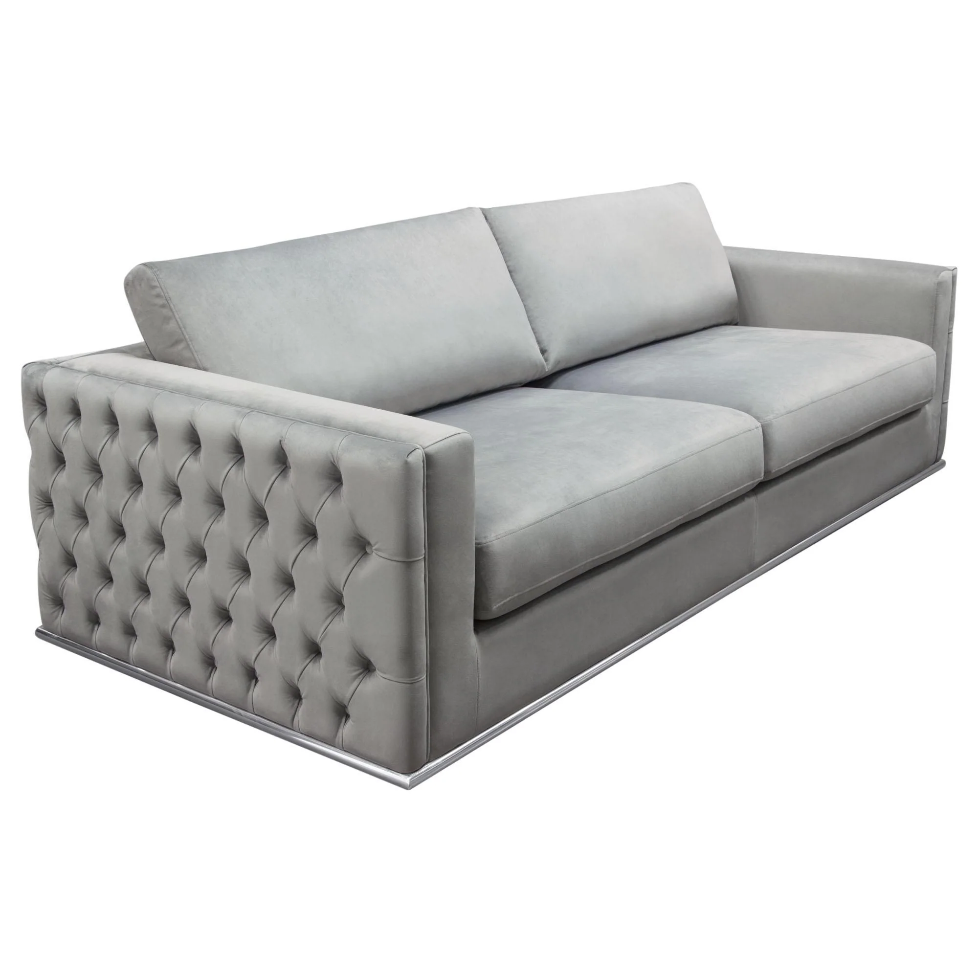 Envy Sofa in Platinum Grey Velvet with Tufted Outside Detail and Silver Metal Trim by Diamond Sofa - Image 4