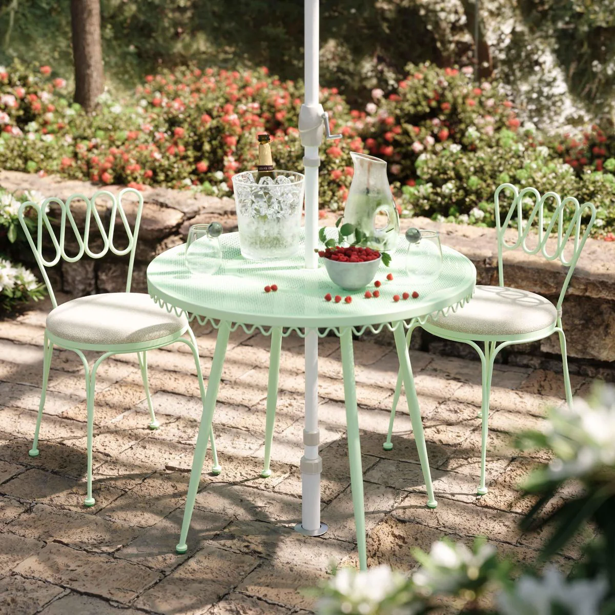 Erica Mint Green Wrought Iron Outdoor Cafe Table - Image 2