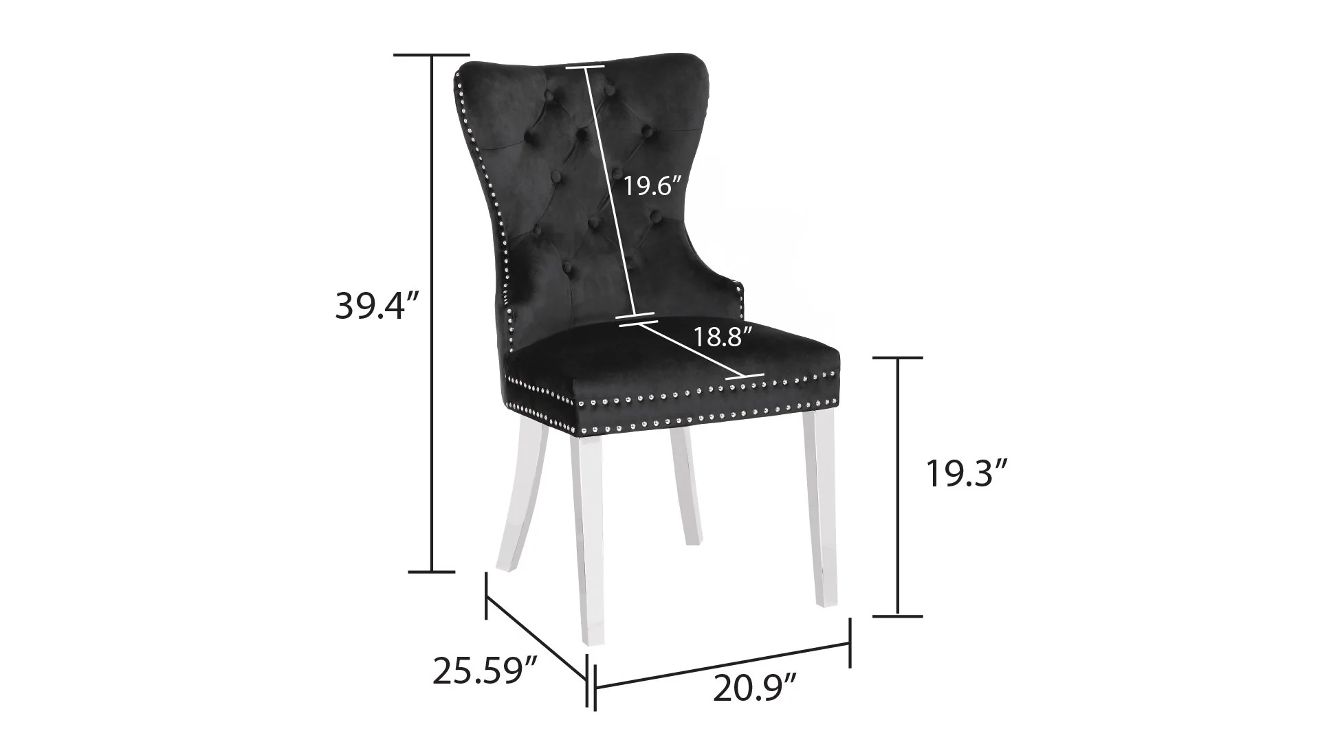 Erica Stainless Steel Legs Chair Finish with Velvet Fabric in Black - Image 2