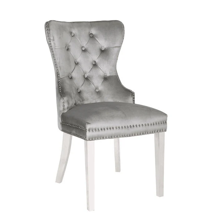 Erica Stainless Steel Legs Chair Finish with Velvet Fabric in Light Gray - Image 3