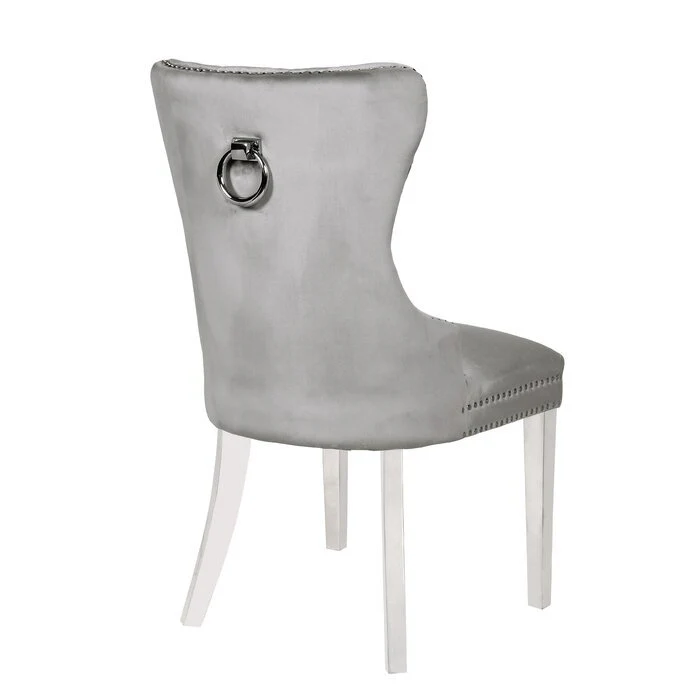 Erica Stainless Steel Legs Chair Finish with Velvet Fabric in Light Gray - Image 4