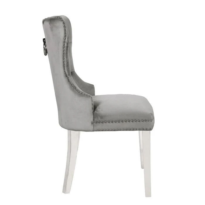 Erica Stainless Steel Legs Chair Finish with Velvet Fabric in Light Gray - Image 5