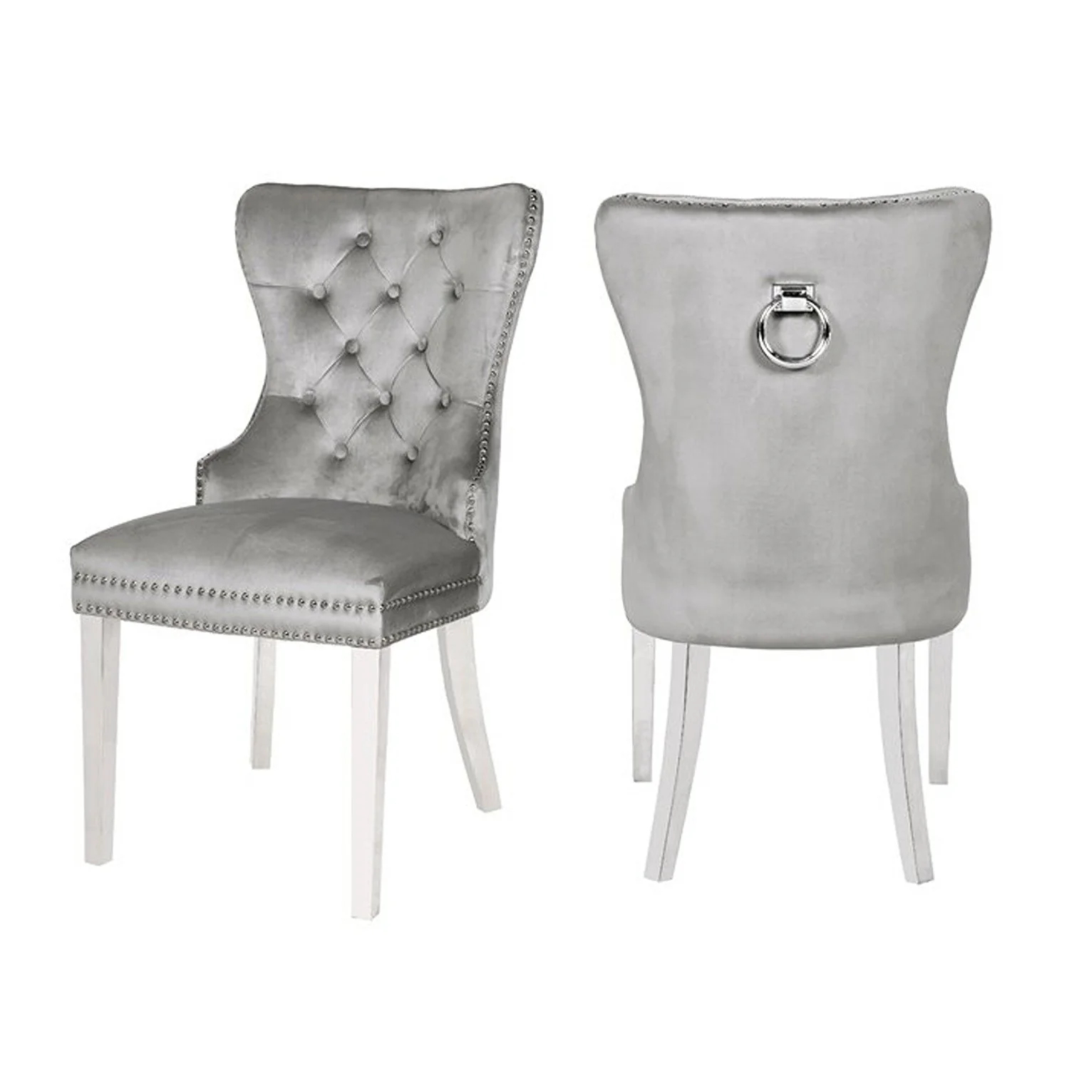 Erica Stainless Steel Legs Chair Finish with Velvet Fabric in Light Gray - Image 9