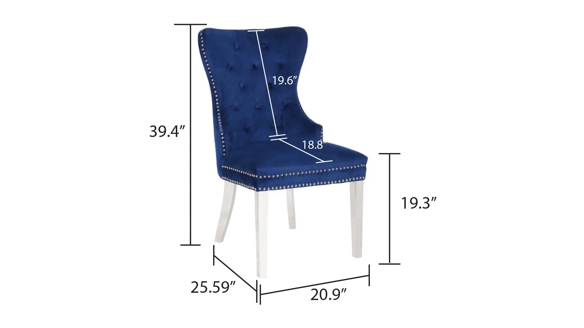 Erica Stainless Steel Legs Chair Finish with Velvet Fabric in Navy - Image 2