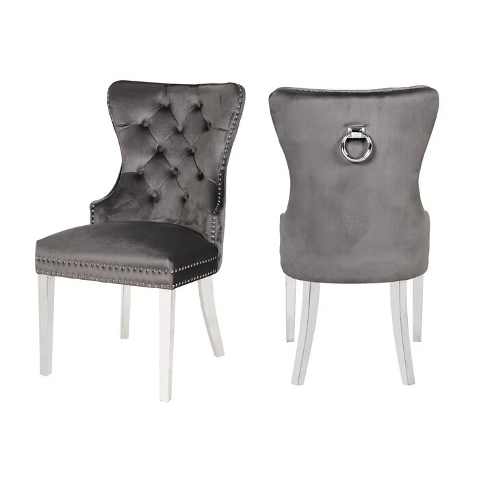 Erica Stainless Steel Legs Chair Finish with Velvet Fabric ins Dark Gray - Image 2