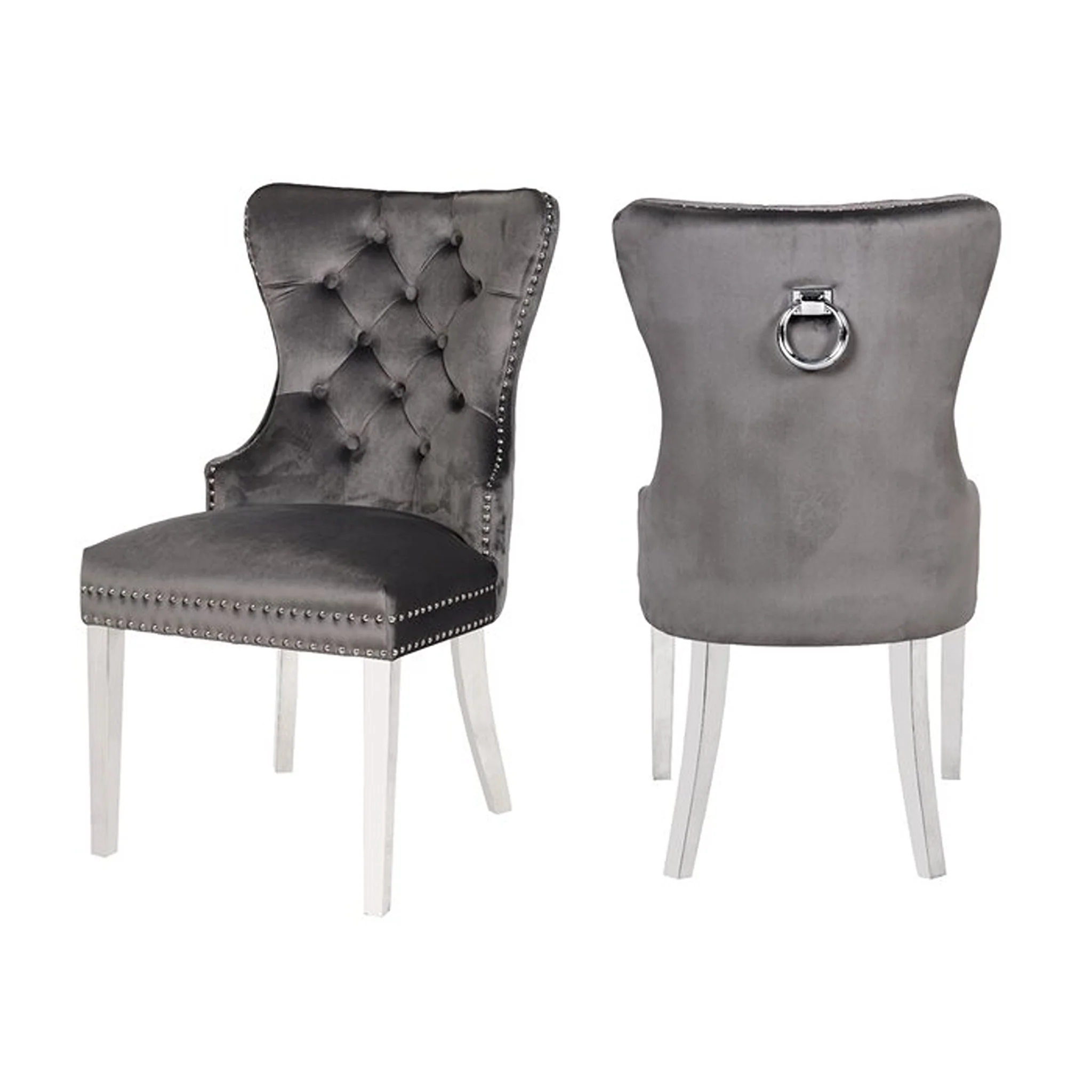 Erica Stainless Steel Legs Chair Finish with Velvet Fabric ins Dark Gray - Image 9