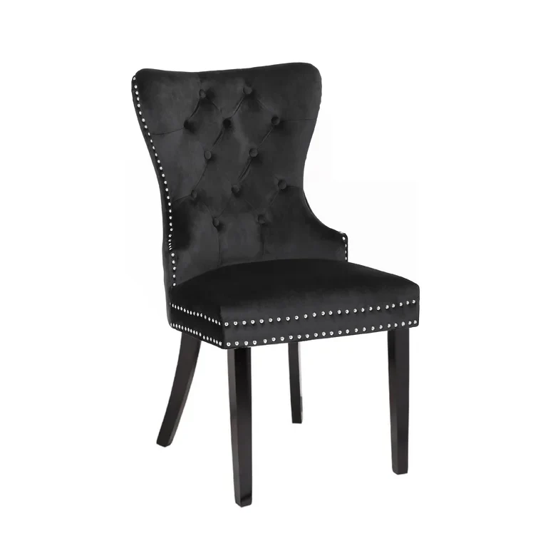 Erica Wood Legs Chair Finish with Velvet Fabric in  Black - Image 5