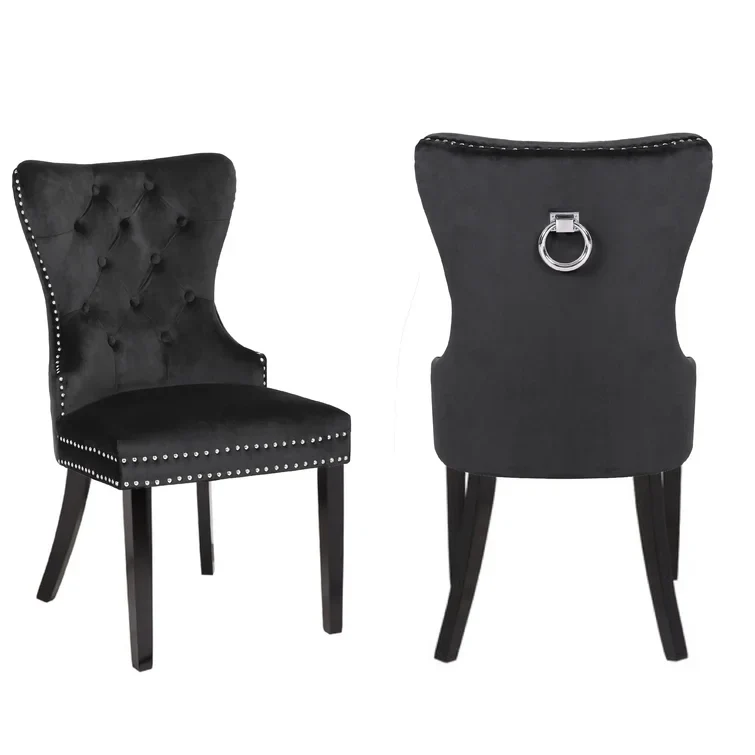 Erica Wood Legs Chair Finish with Velvet Fabric in  Black - Image 8