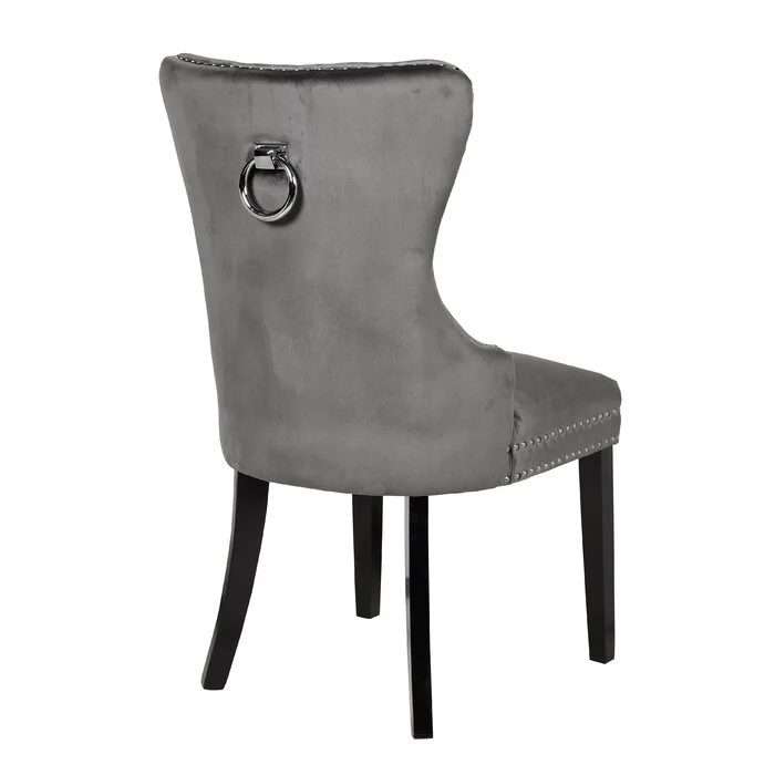 Erica Wood Legs Chair Finish with Velvet Fabric in Dark Gray - Image 5