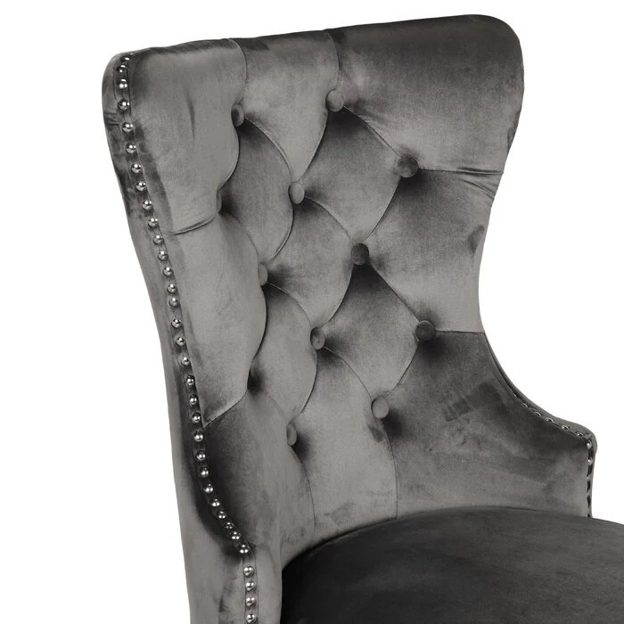 Erica Wood Legs Chair Finish with Velvet Fabric in Dark Gray - Image 6