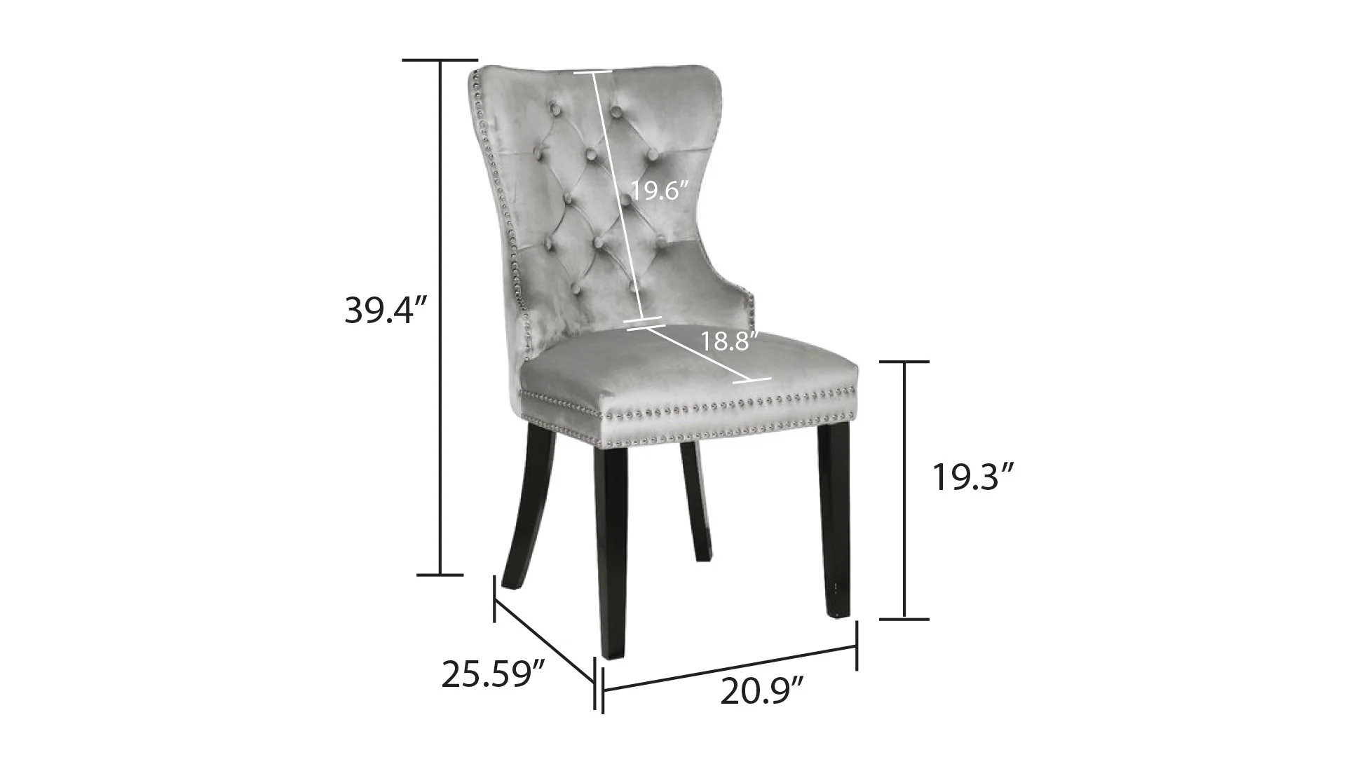 Erica Wood Legs Chair Finish with Velvet Fabric in Light Gray - Image 2