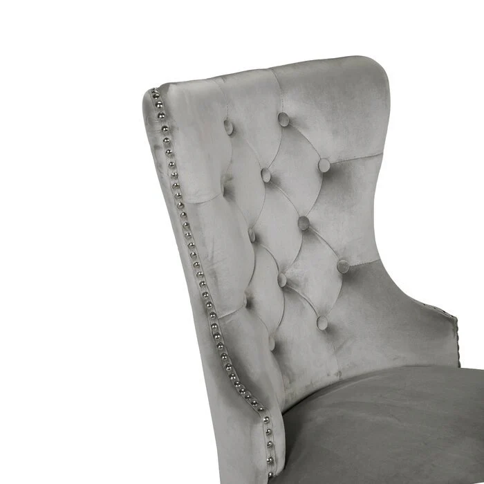 Erica Wood Legs Chair Finish with Velvet Fabric in Light Gray - Image 7