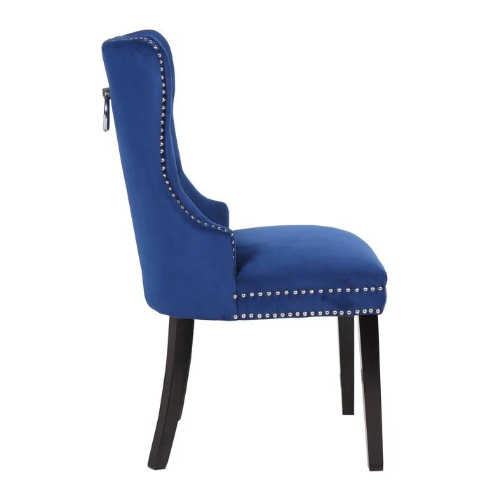 Erica Wood Legs Chair Finish with Velvet Fabric in Navy - Image 5