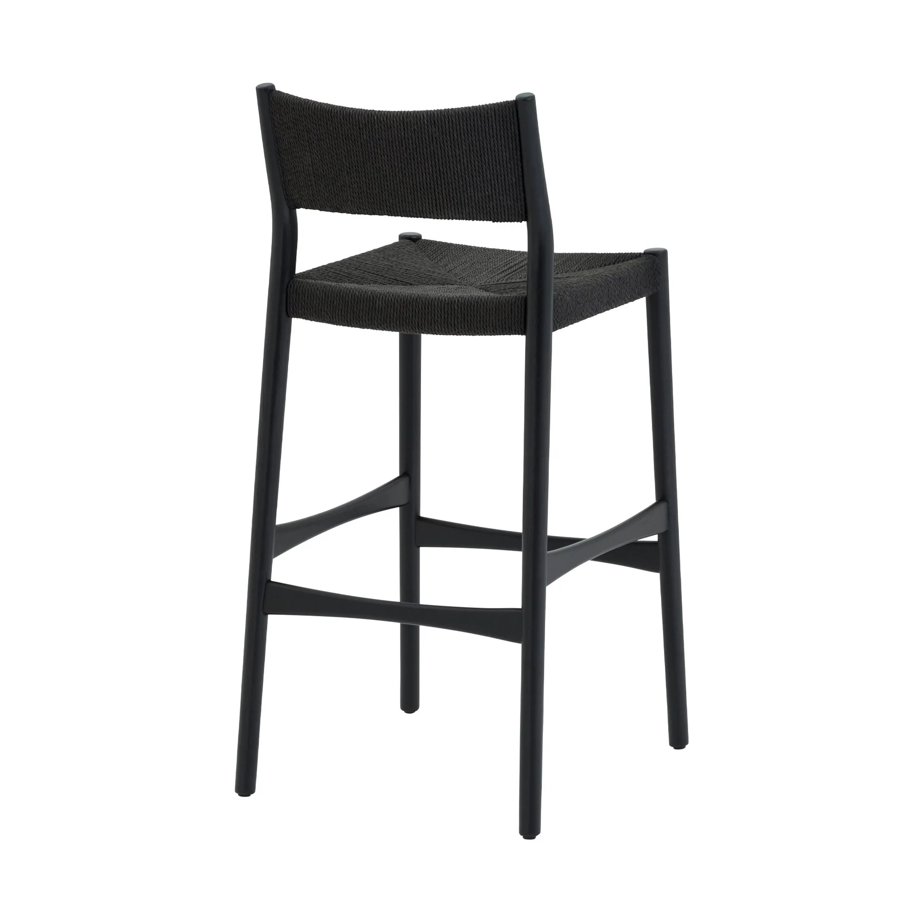 Erie Black Woven Paper Cord and Wood Bar Stool - Image 4