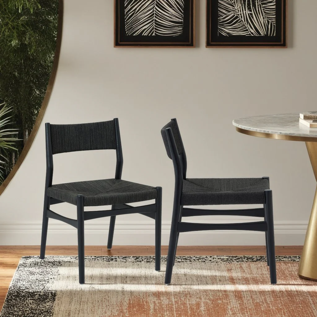 Erie Black Woven Paper Cord and Wood Dining Chairs - Set of 2 - Image 11