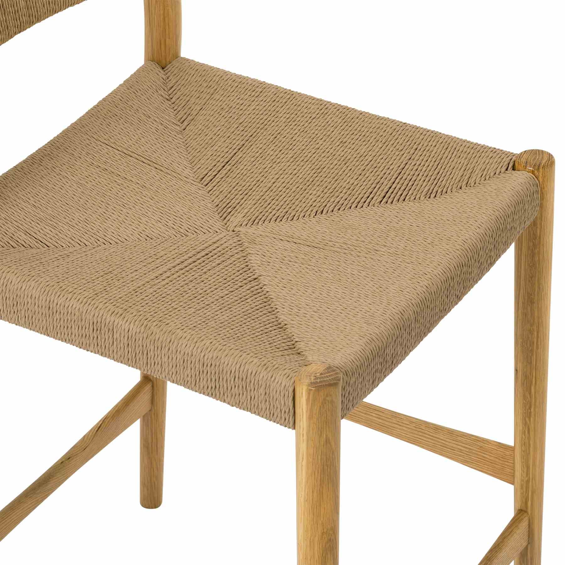 Erie Woven Paper Cord and Oak Wood Counter Stool - Image 8