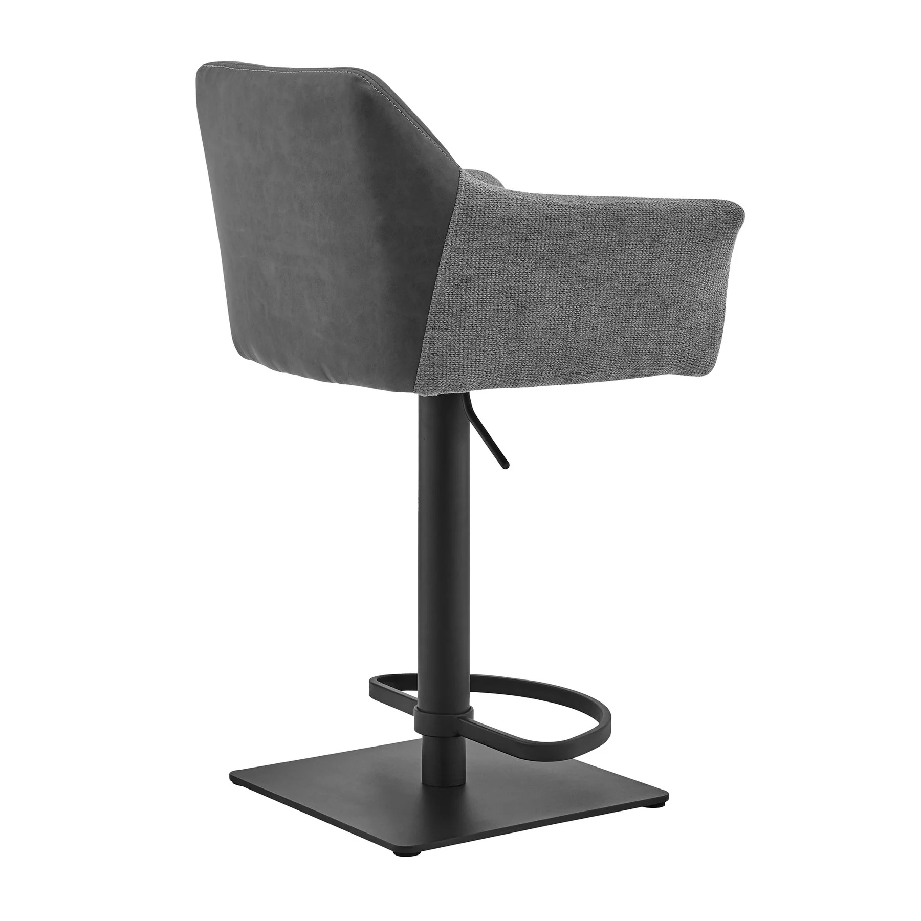 Erin Adjustable Gray Faux Leather and Fabric Metal Swivel Bar Stool - Image 3