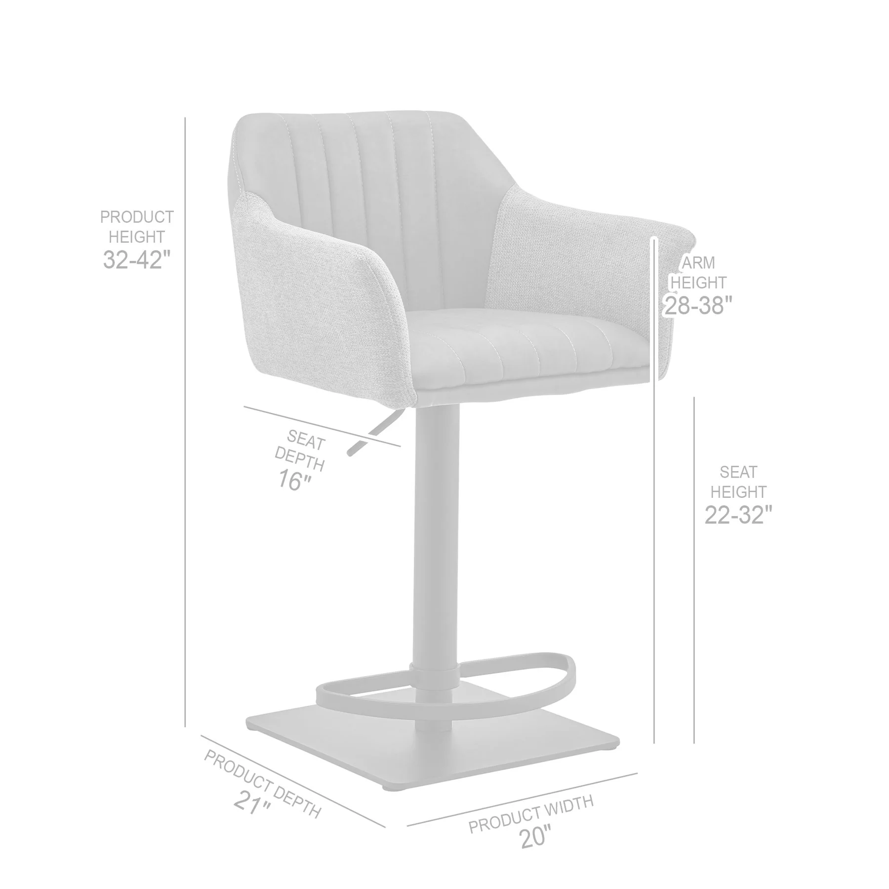 Erin Adjustable Gray Faux Leather and Fabric Metal Swivel Bar Stool - Image 7