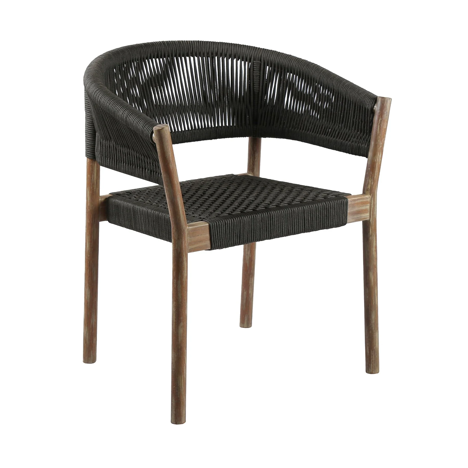 Escondido Doris Outdoor Patio 5 Piece Round Dining Set in Eucalyptus Wood and Black Rope - Image 2