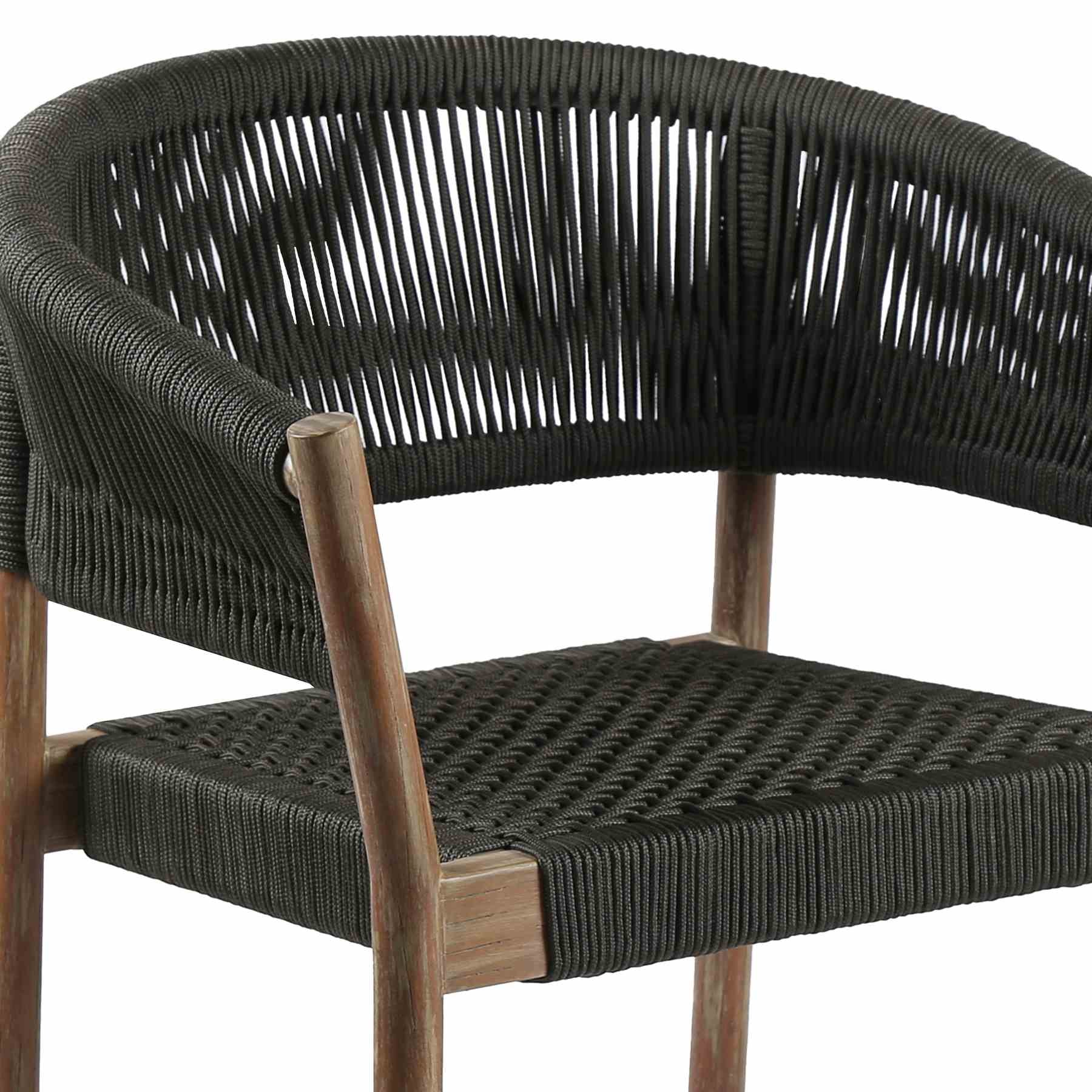 Escondido Doris Outdoor Patio 5 Piece Round Dining Set in Eucalyptus Wood and Black Rope - Image 6