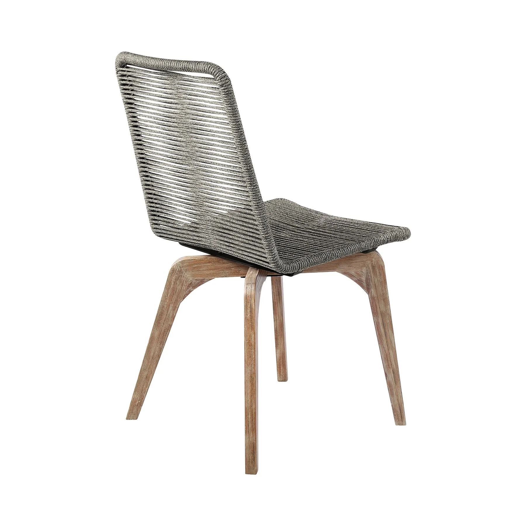 Escondido Island Outdoor Patio 5 Piece Round Dining Set in Eucalyptus Wood and Gray Rope - Image 3