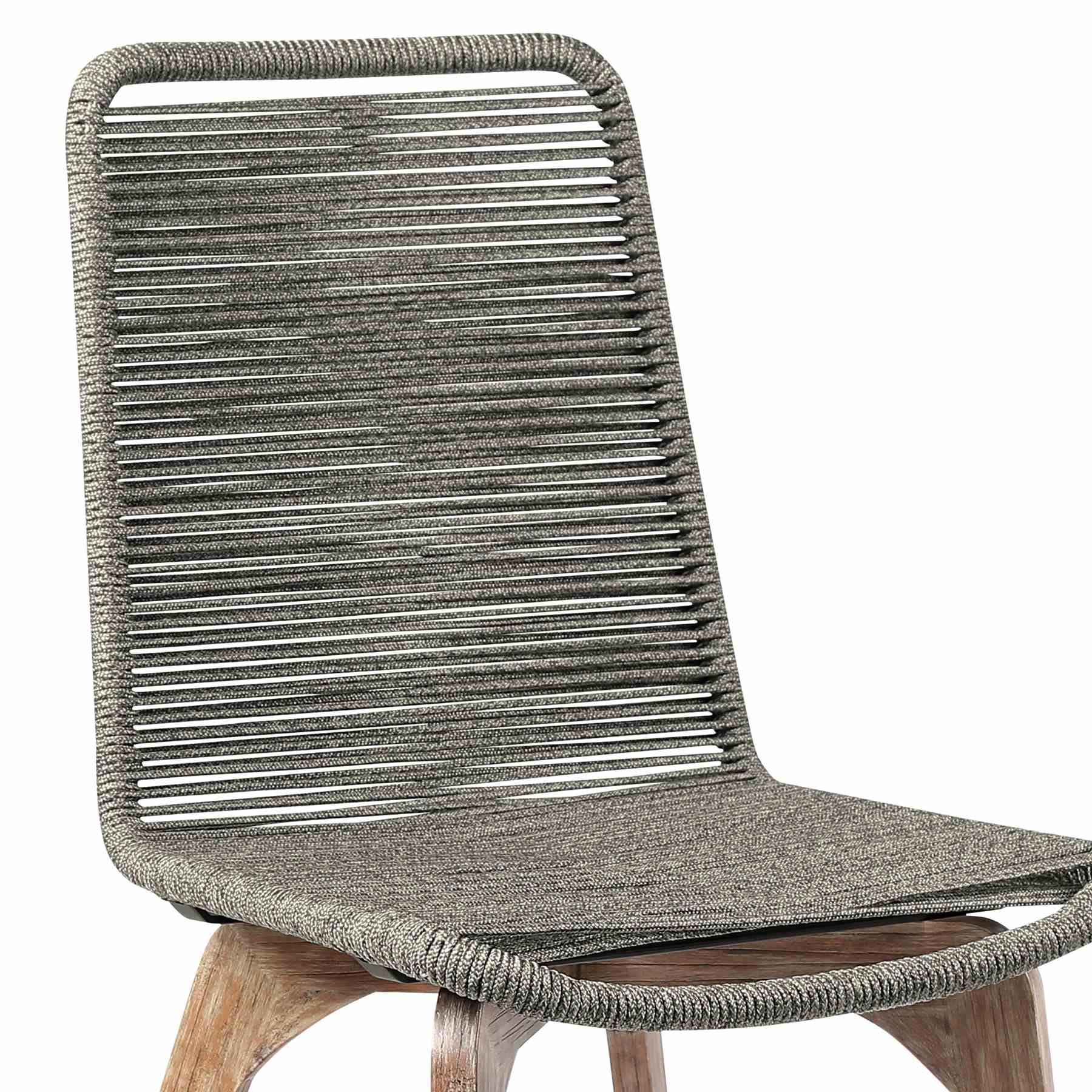 Escondido Island Outdoor Patio 5 Piece Round Dining Set in Eucalyptus Wood and Gray Rope - Image 6