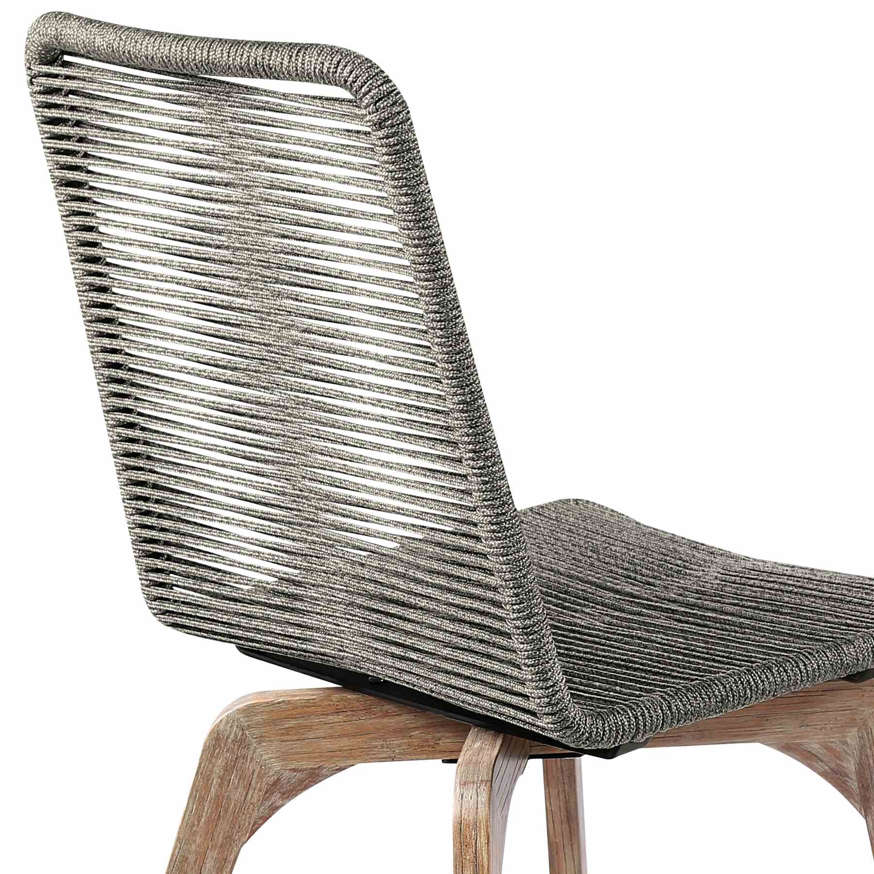 Escondido Island Outdoor Patio 5 Piece Round Dining Set in Eucalyptus Wood and Gray Rope - Image 7