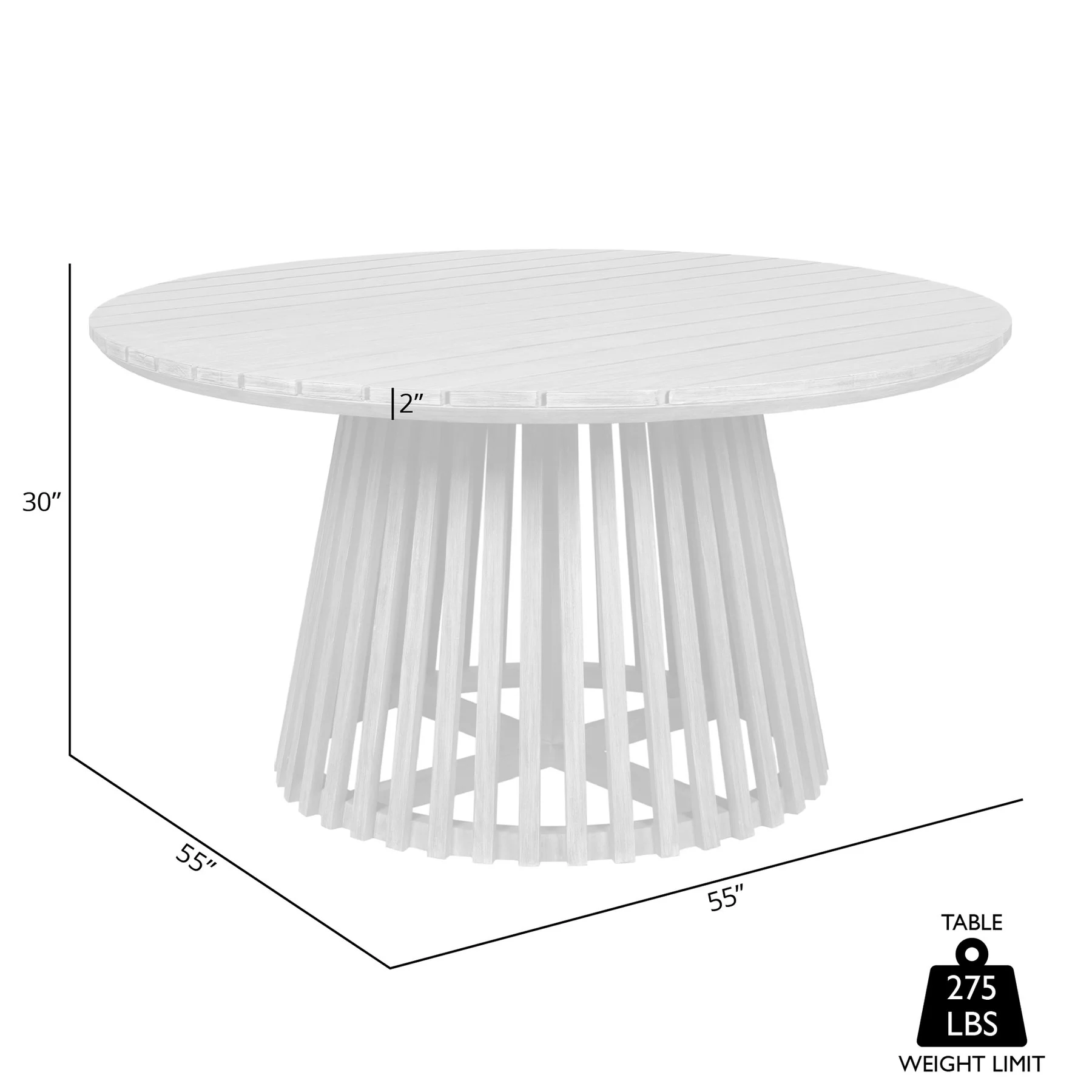 Escondido Outdoor Patio Round Dining Table in Light Eucalyptus Wood - Image 8