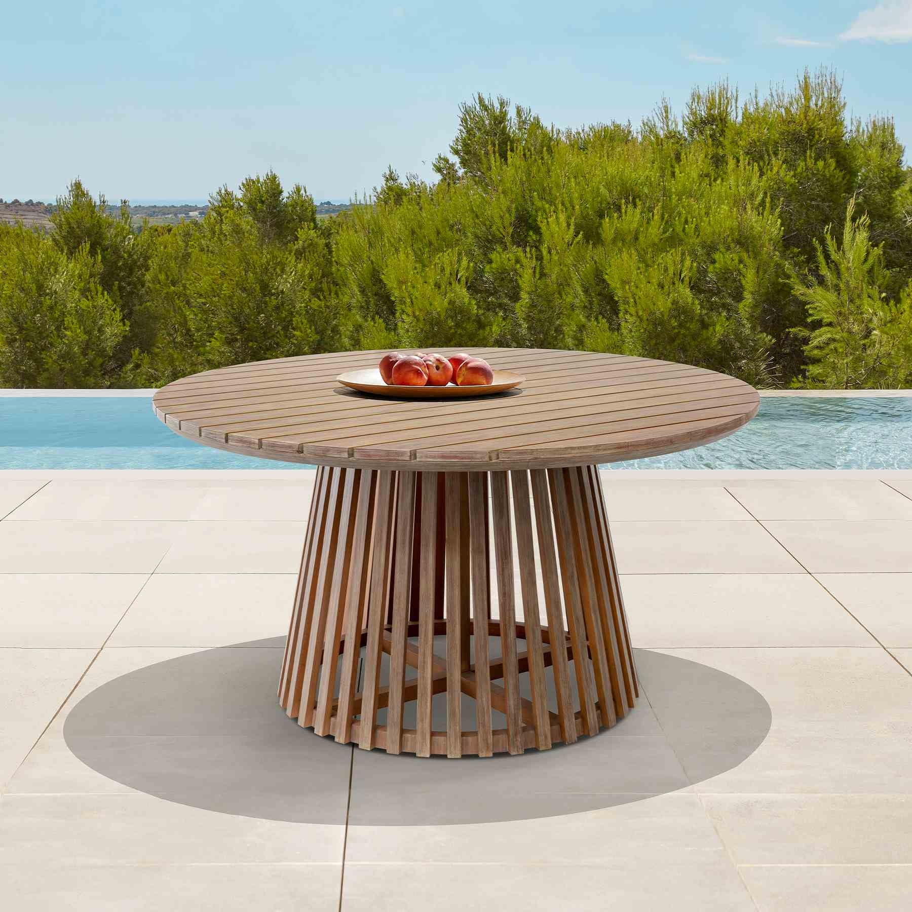Escondido Outdoor Patio Round Dining Table in Light Eucalyptus Wood - Image 9