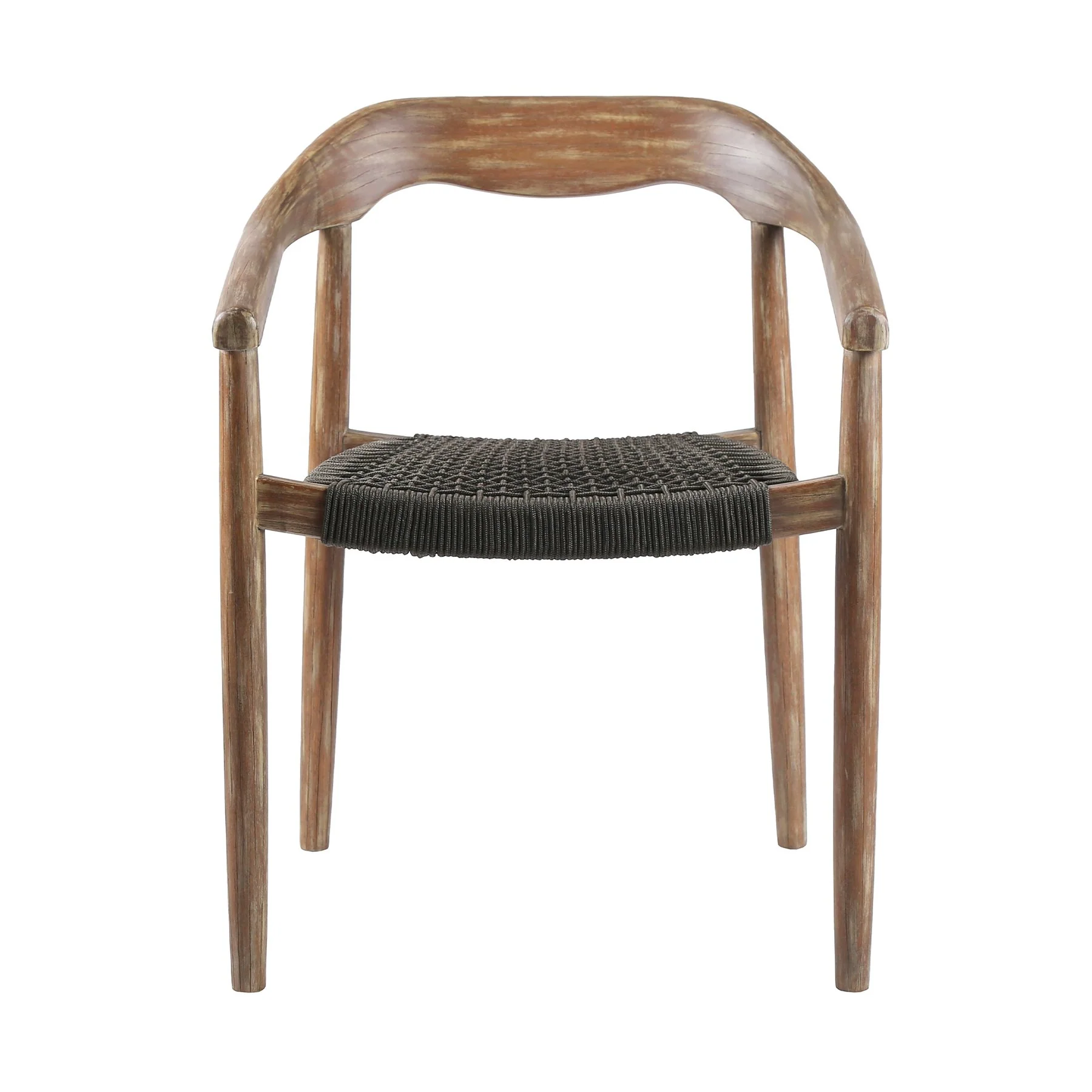 Escondido Santo Outdoor Patio 5 Piece Round Dining Set in Eucalyptus Wood and Charcoal Rope - Image 3
