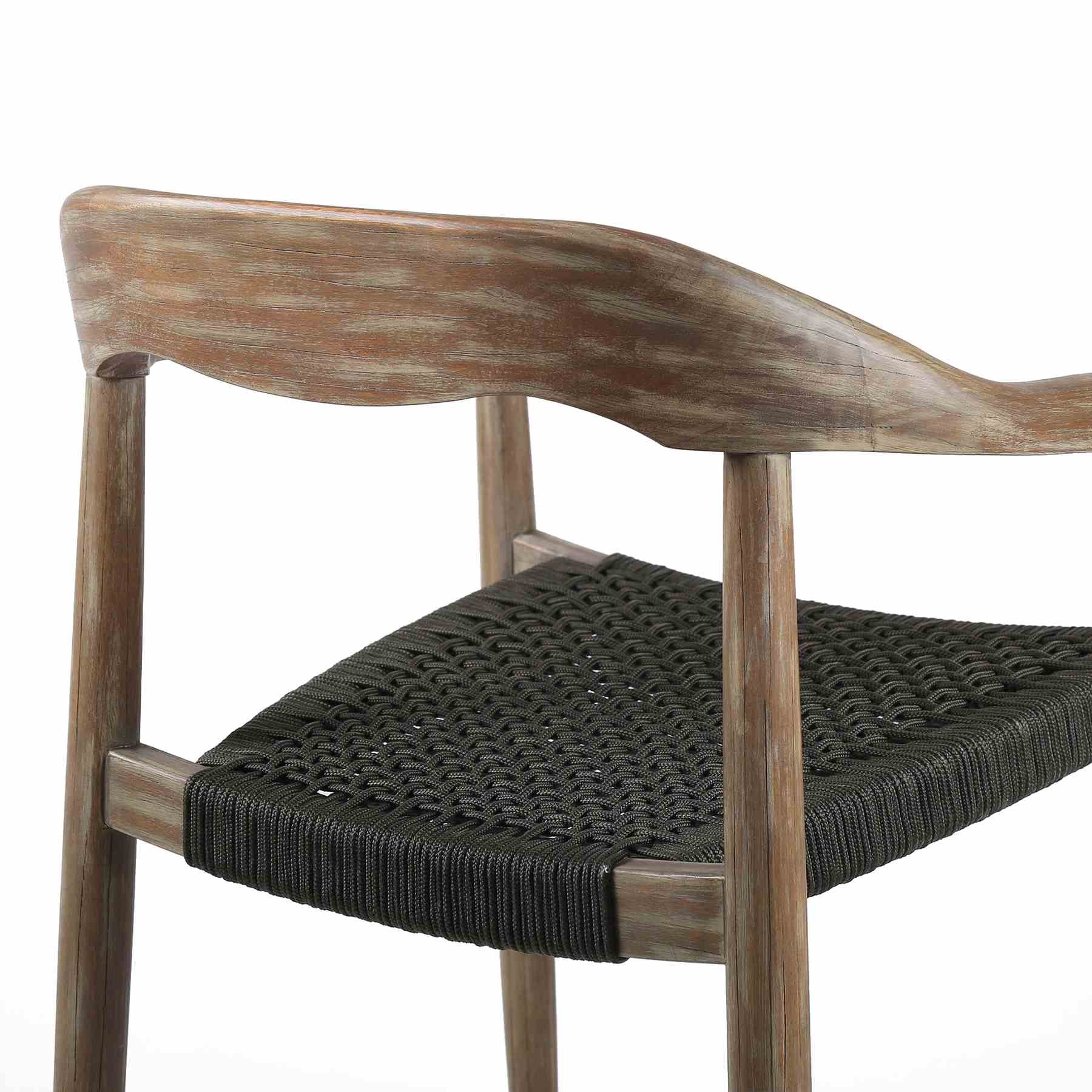 Escondido Santo Outdoor Patio 5 Piece Round Dining Set in Eucalyptus Wood and Charcoal Rope - Image 6