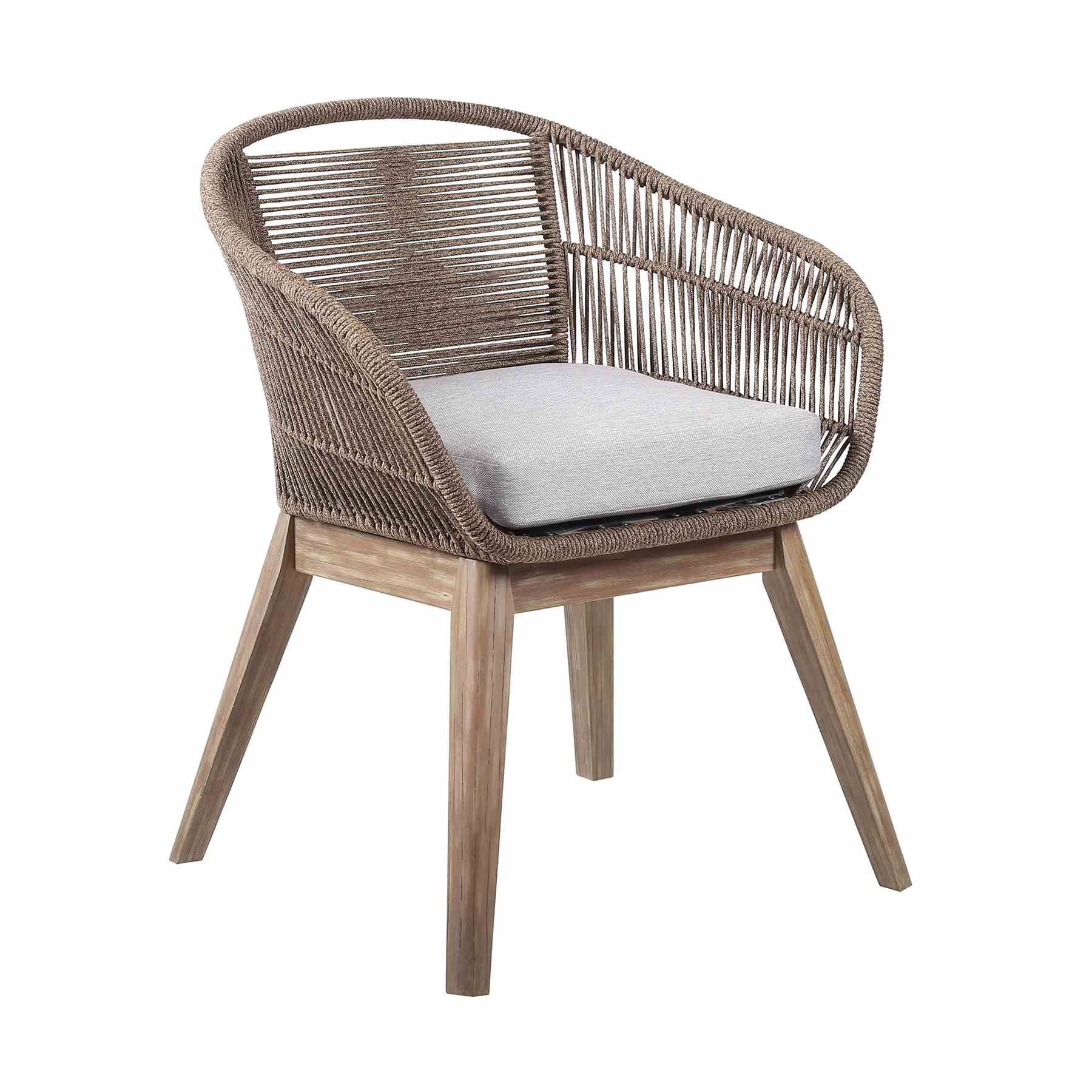 Escondido Tutti Frutti Outdoor Patio 5 Piece Round Dining Set in Eucalyptus Wood with Truffle Rope and Gray Cushions - Image 2